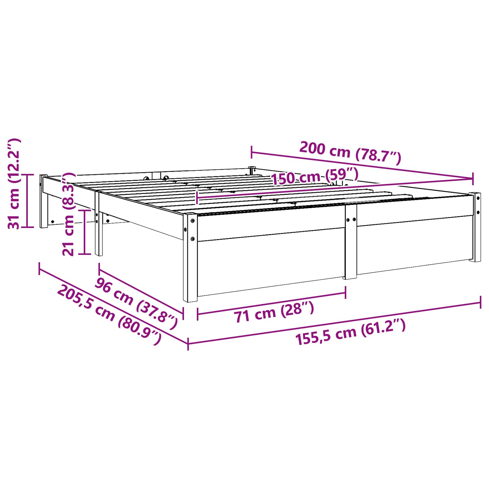 Cadre de lit Cire marron 150 x 200 cm Bois de Pin Massif - XIOS