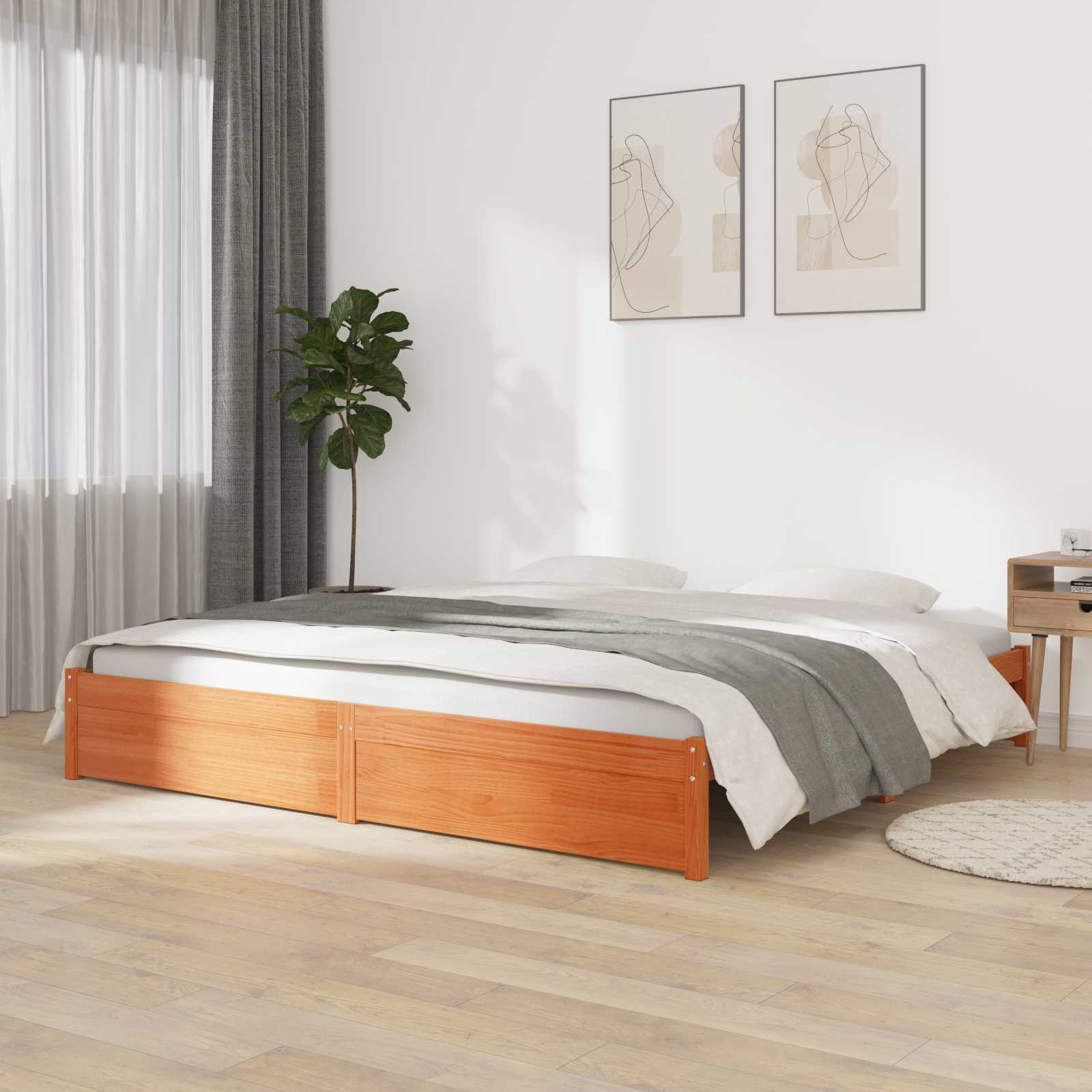 Cadre de lit Cire marron 160 x 200 cm Bois de Pin Massif - XIOS