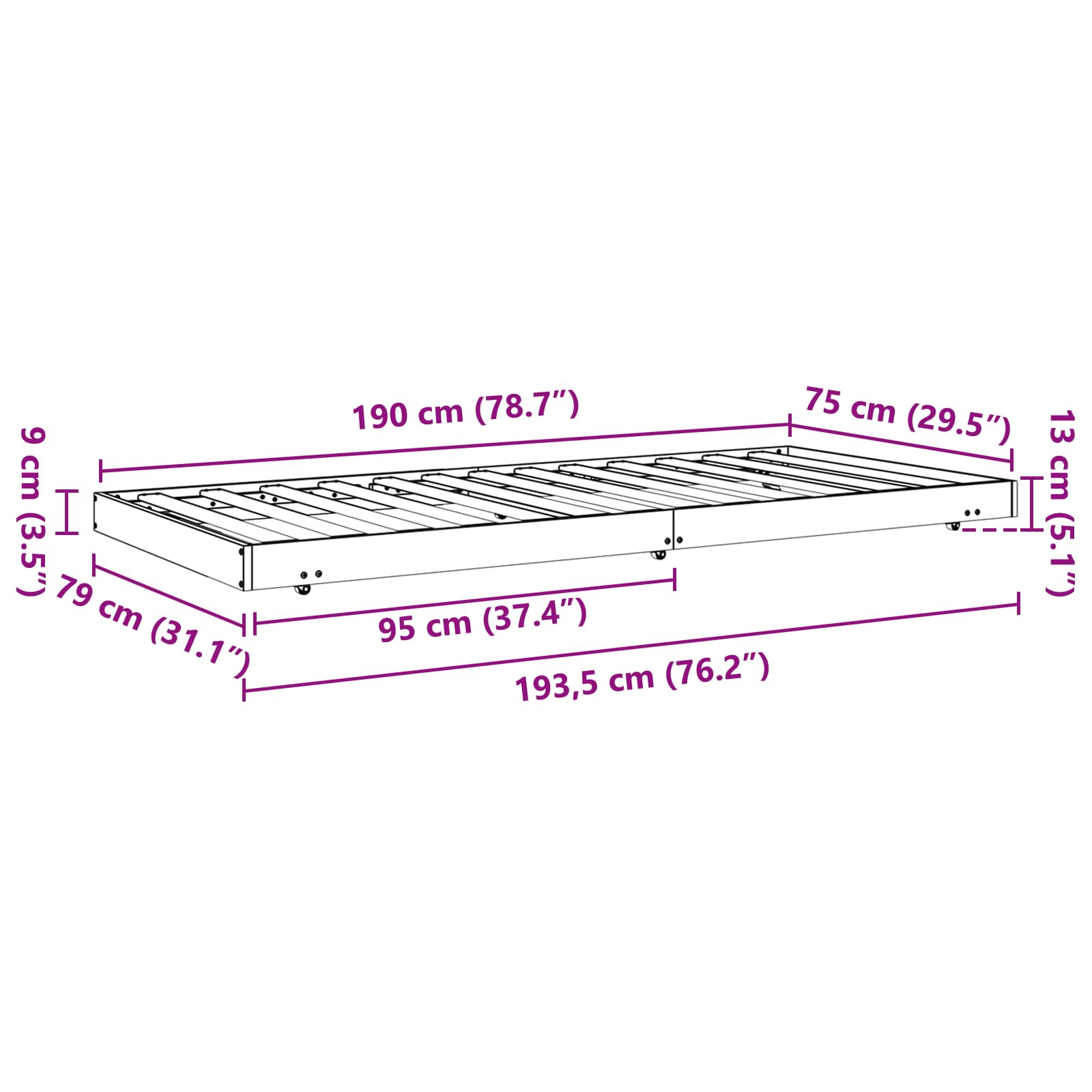 Cadre de lit Cire marron 70 x 190 cm Bois de pin massif - XIOS