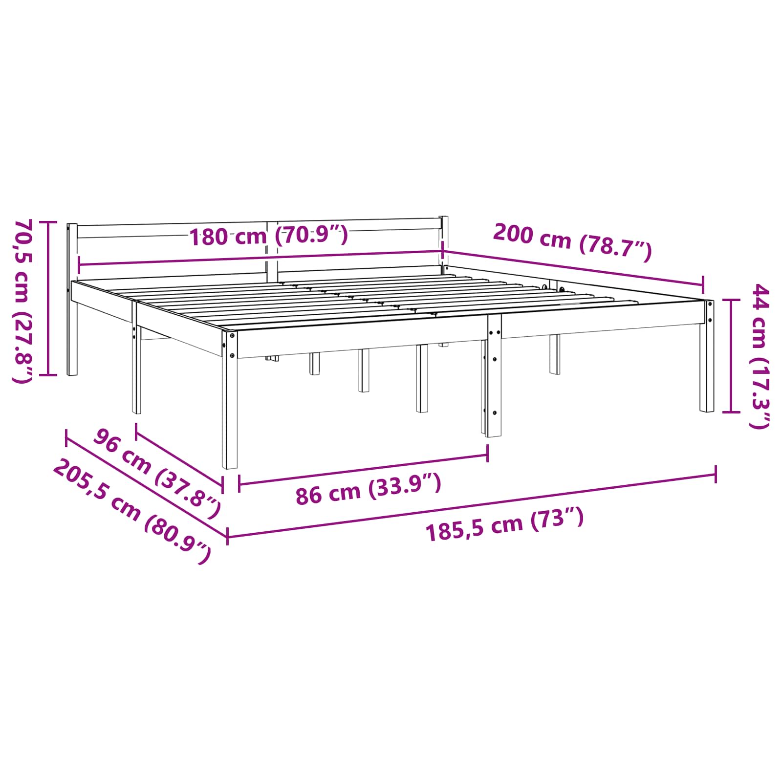 Cadre de lit Cire marron 180 x 200 cm Bois de pin massif - XIOS