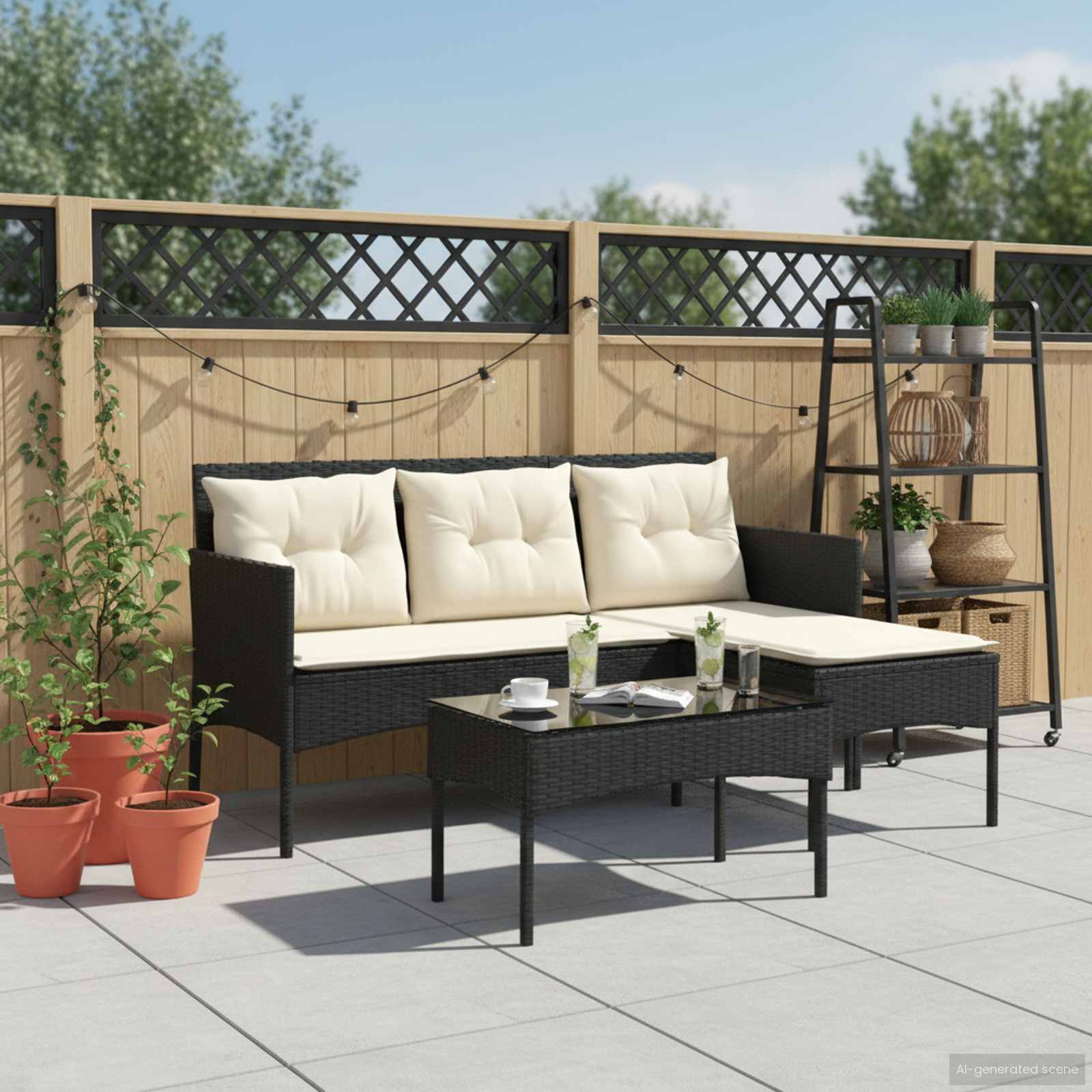 Ensemble de canapé de jardin 2 pcs Noir et Crème polyrotin - XIOS