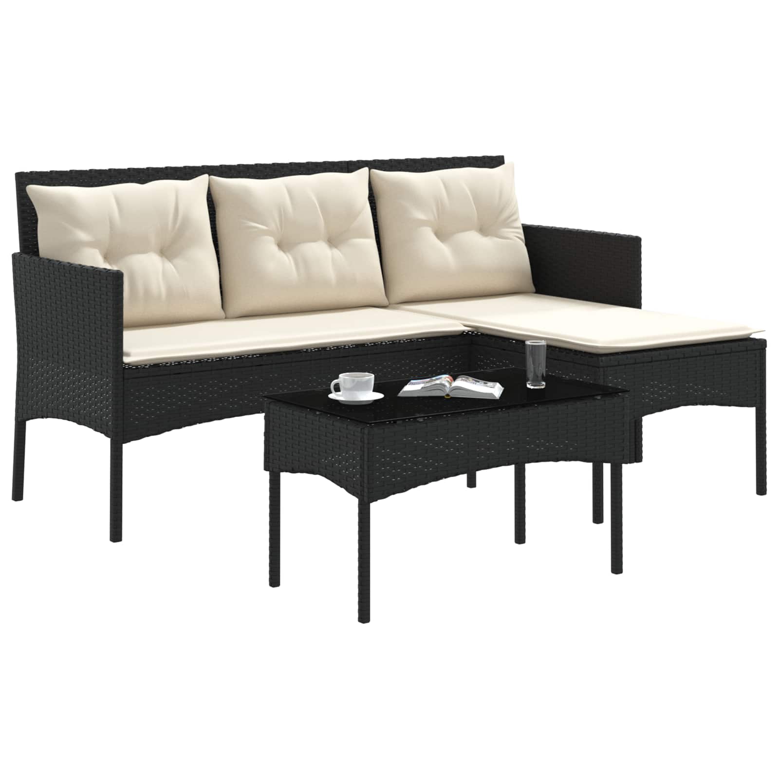 Ensemble de canapé de jardin 2 pcs Noir et Crème polyrotin - XIOS
