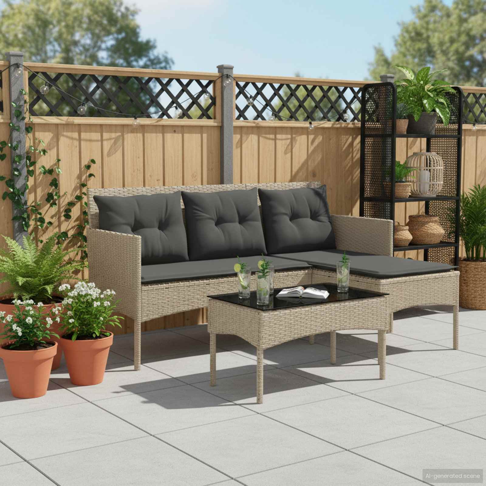 Ensemble de canapé de jardin avec coussin 2 pcs polyrotin - XIOS