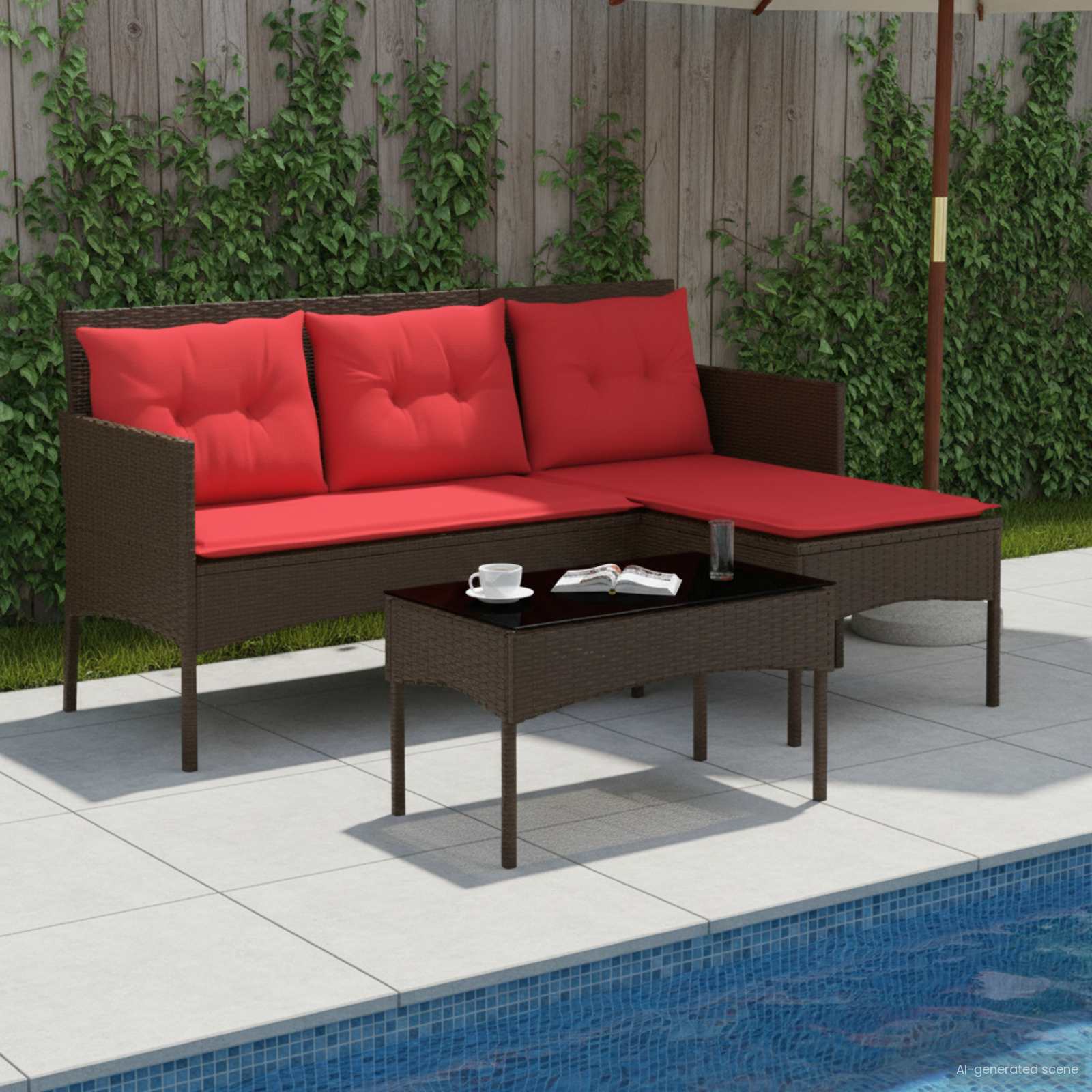 Ensemble de canapé de jardin 2 pcs Marron et rouge polyrotin - XIOS