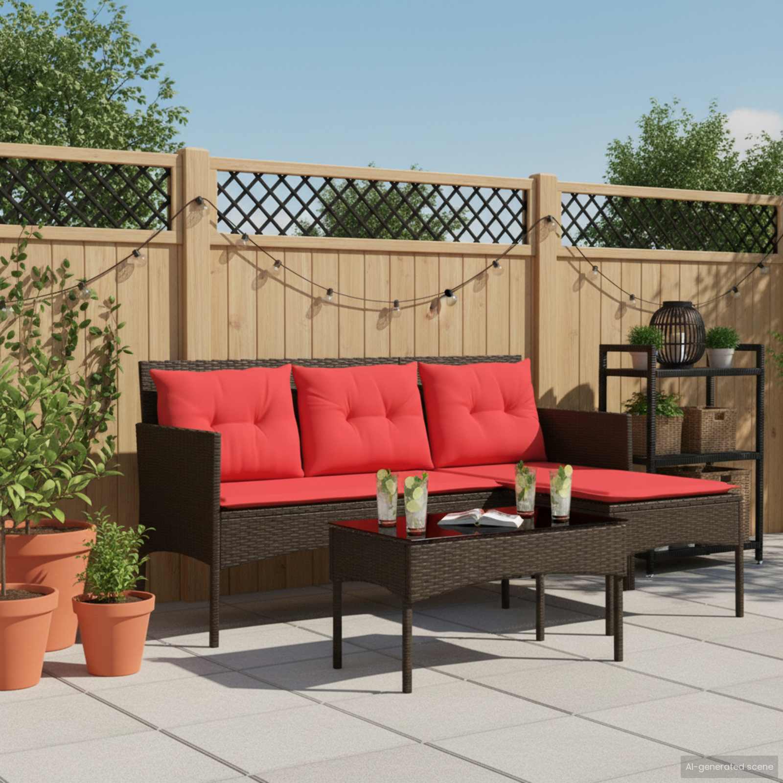 Ensemble de canapé de jardin 2 pcs Marron et rouge polyrotin - XIOS