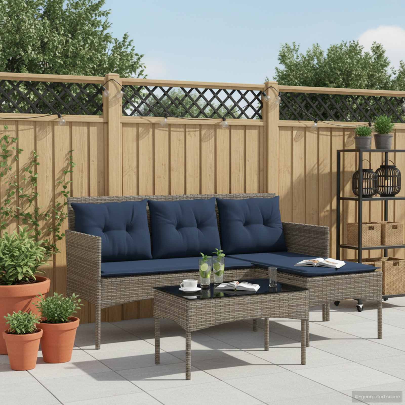 Ensemble de canapé de jardin 2 pcs Gris et bleu marine - XIOS