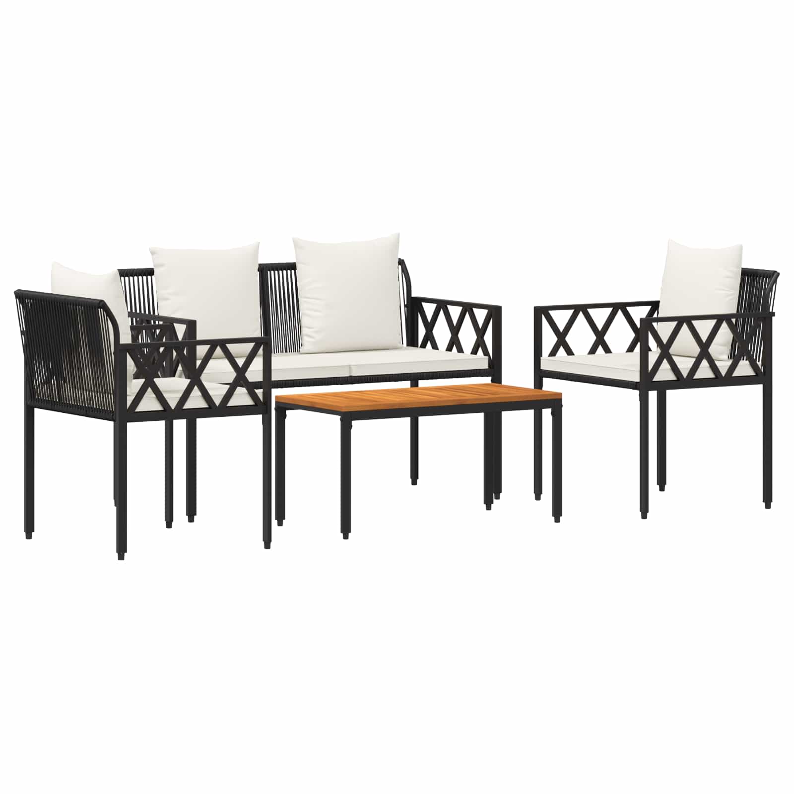 Ensemble de meubles d'extérieur 4 pcs Noir et blanc crème - XIOS