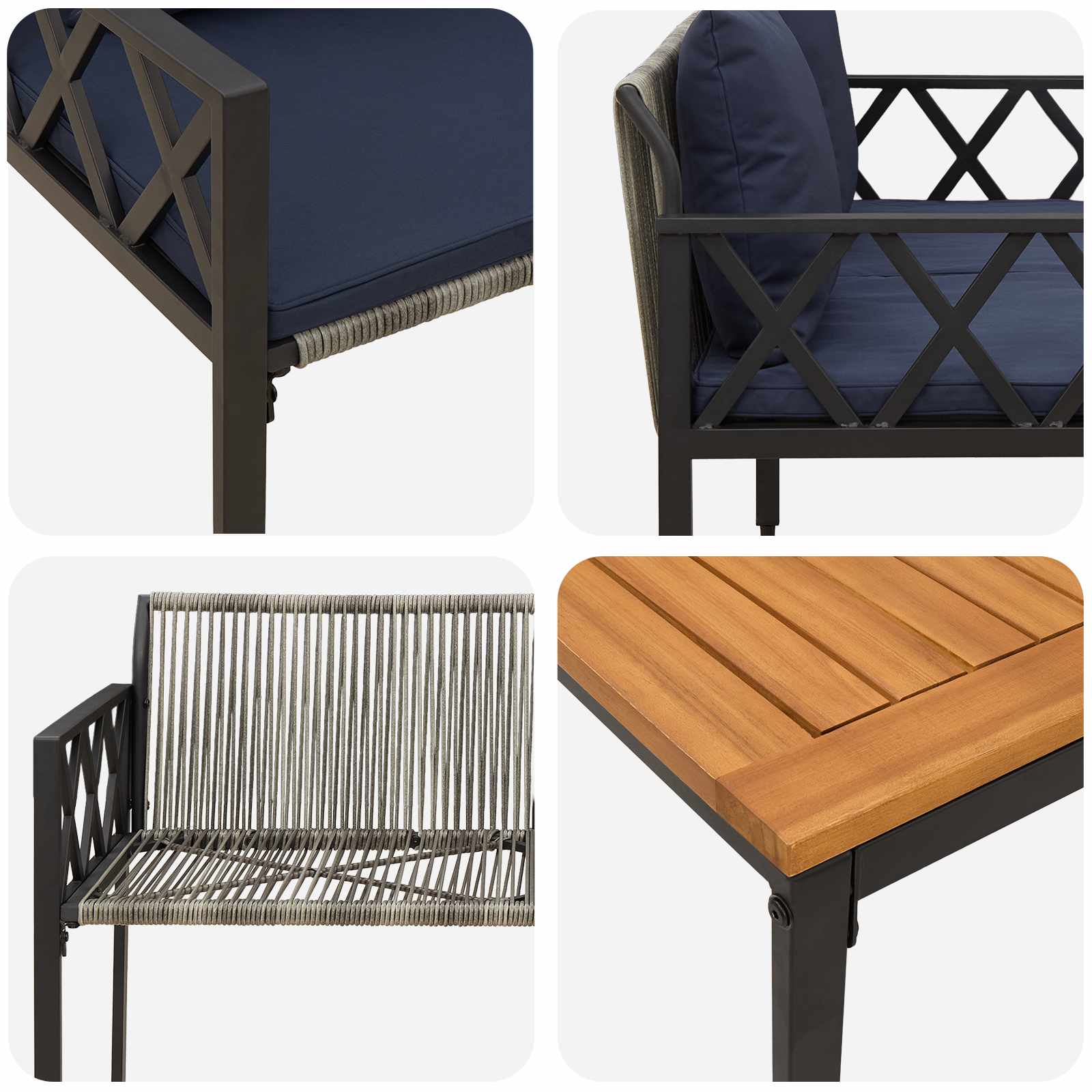 Ensemble de meubles d'extérieur 4 pcs Gris et bleu marine - XIOS