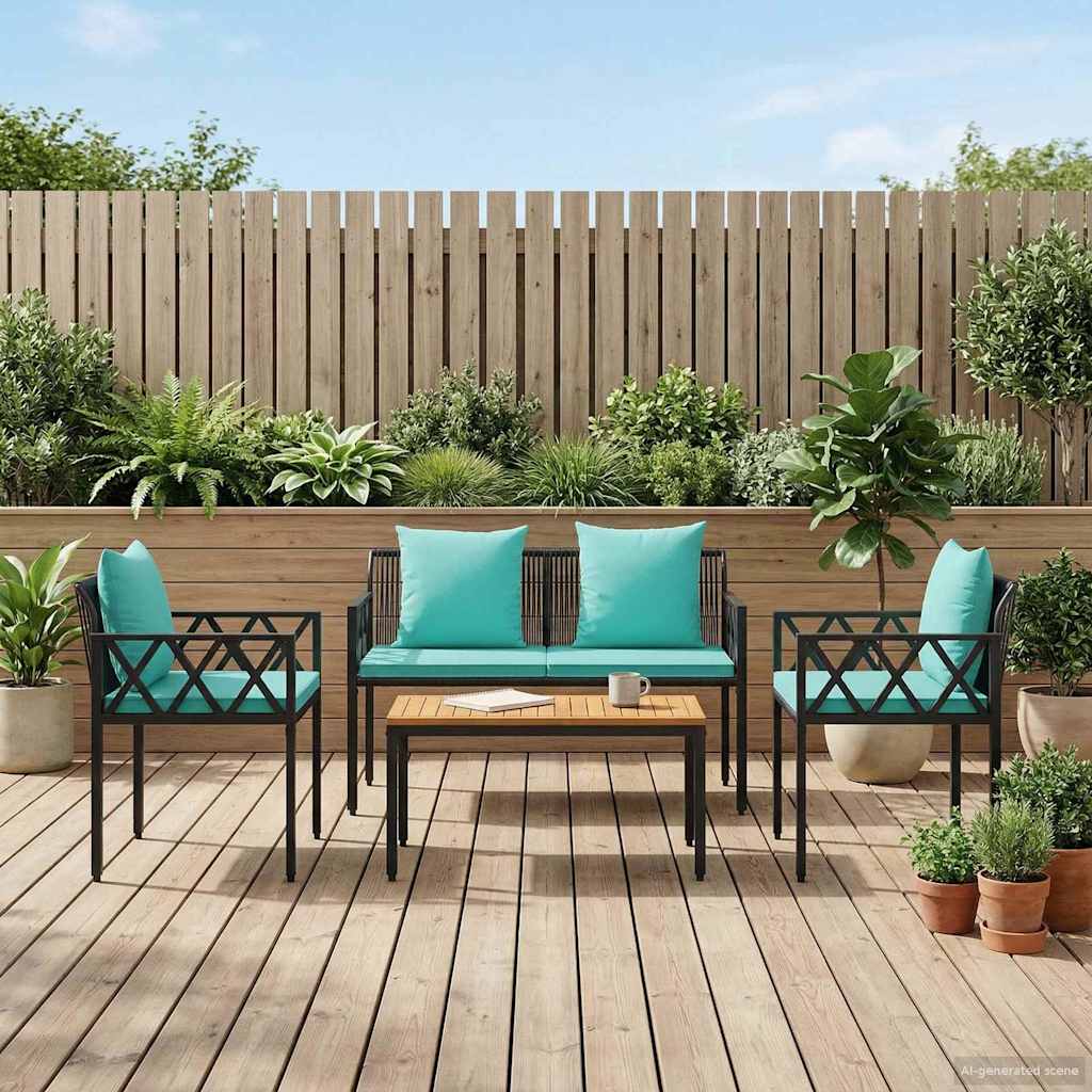 Ensemble de meubles d'extérieur 4 pcs Noir et turquoise - XIOS