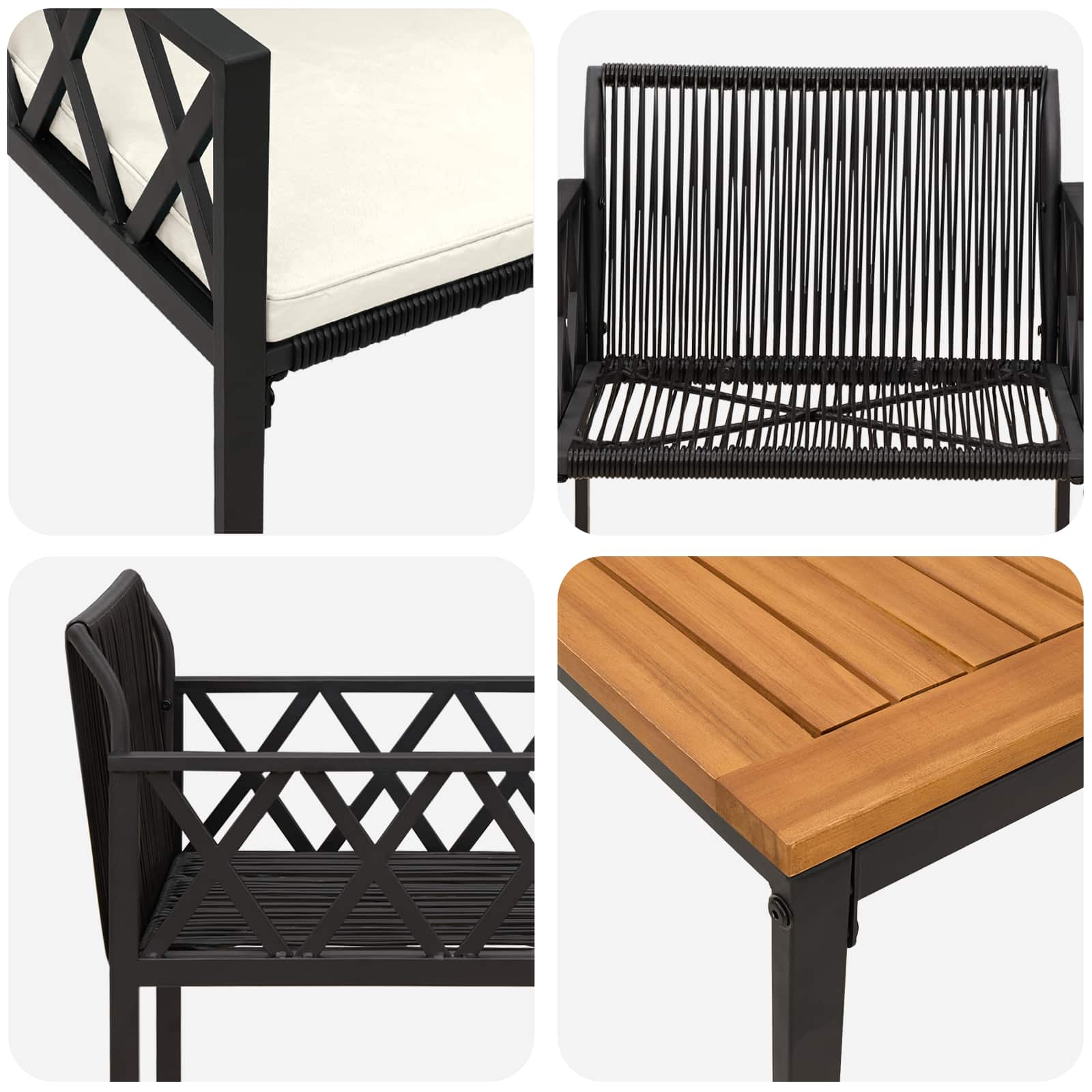 Ensemble de meubles d'extérieur 3 pcs Noir et blanc crème - XIOS