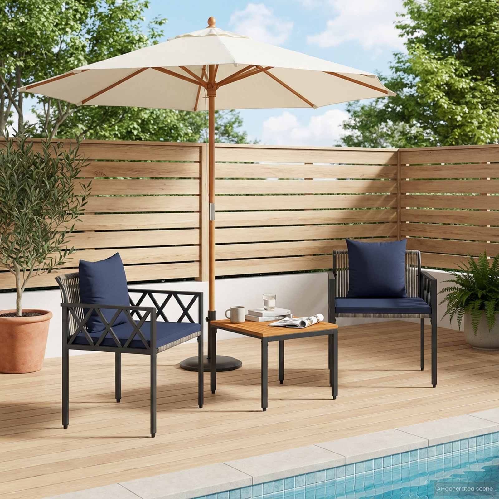 Ensemble de meubles d'extérieur 3 pcs Gris et bleu marine - XIOS