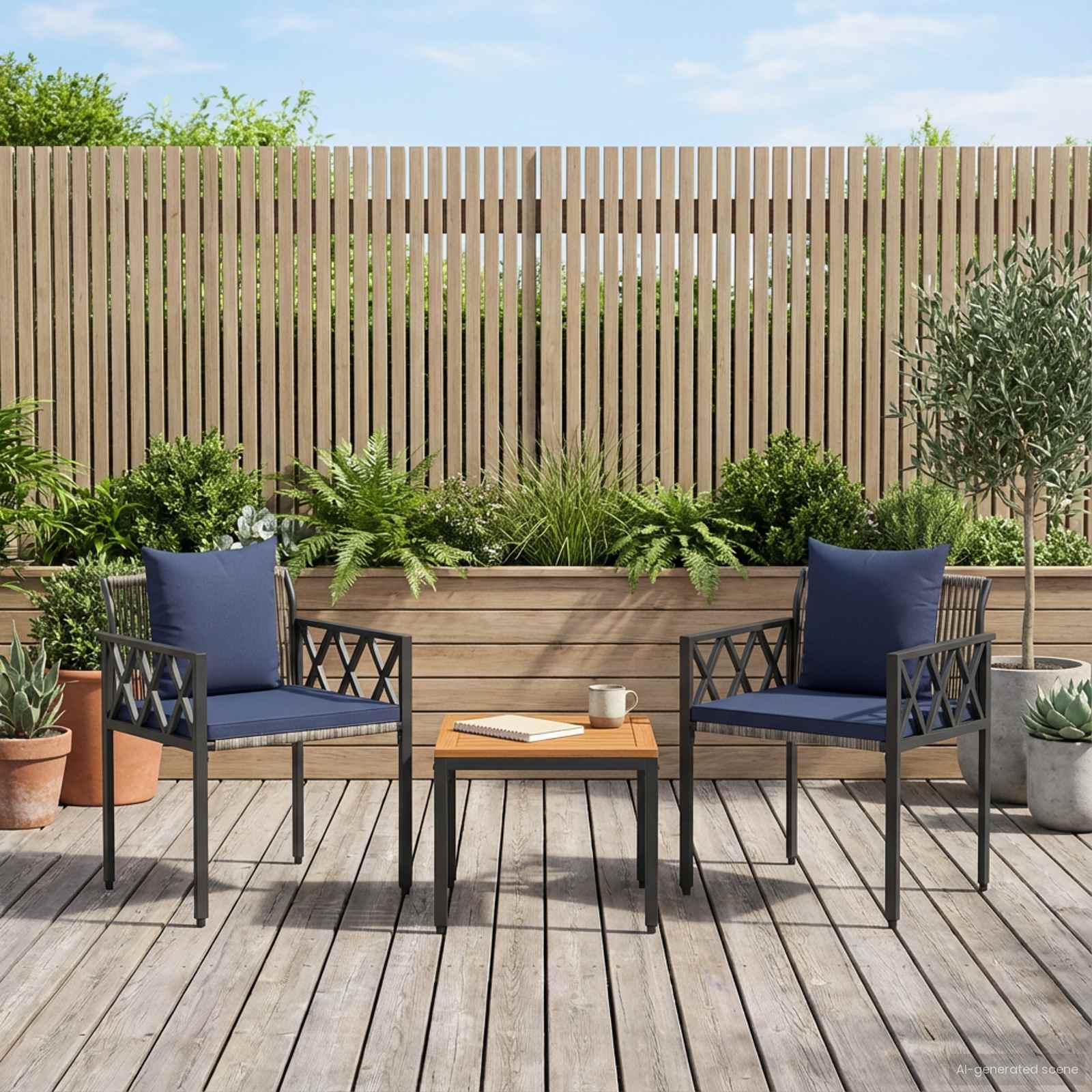 Ensemble de meubles d'extérieur 3 pcs Gris et bleu marine - XIOS