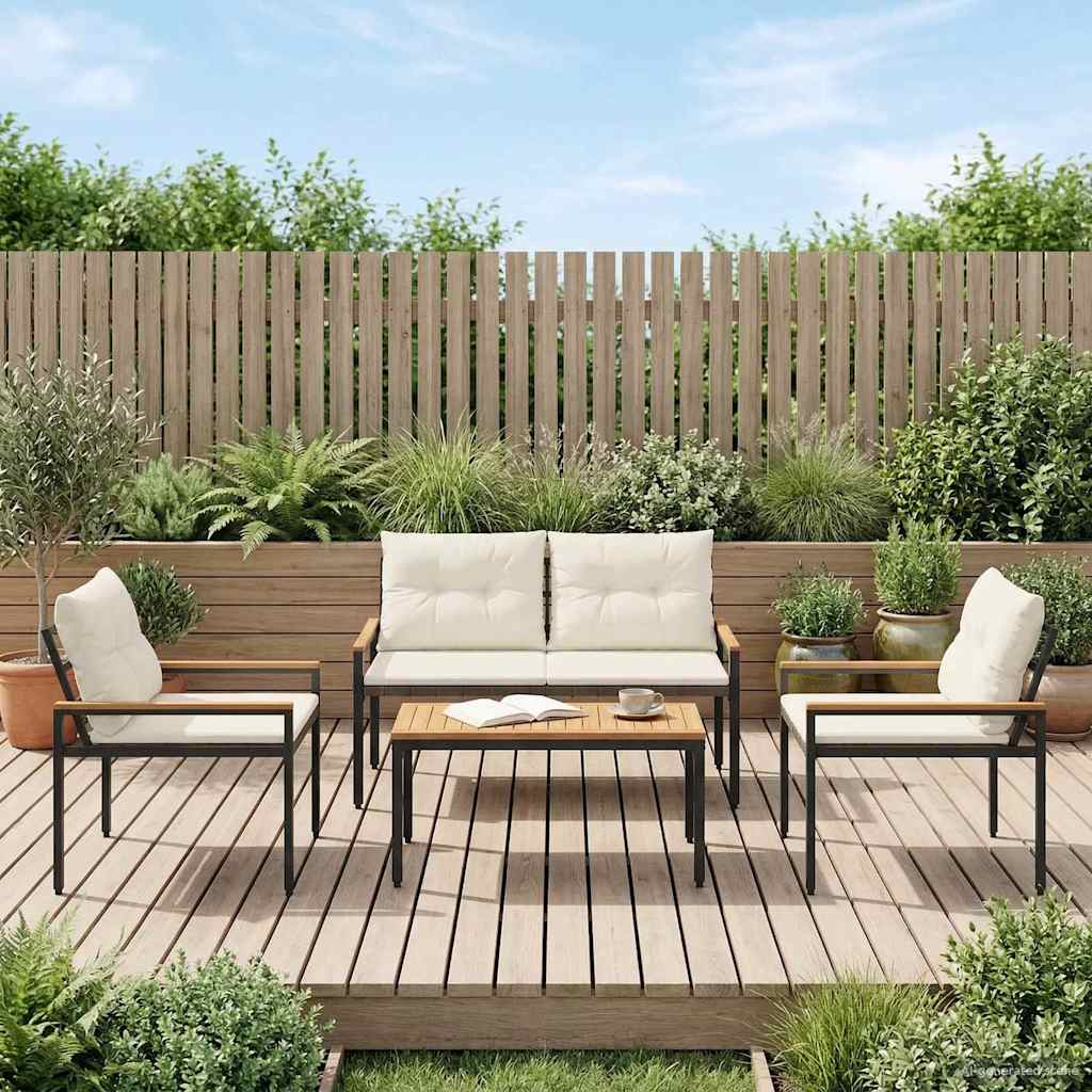Ensemble de meubles d'extérieur 4 pcs Crème blanc polyrotin