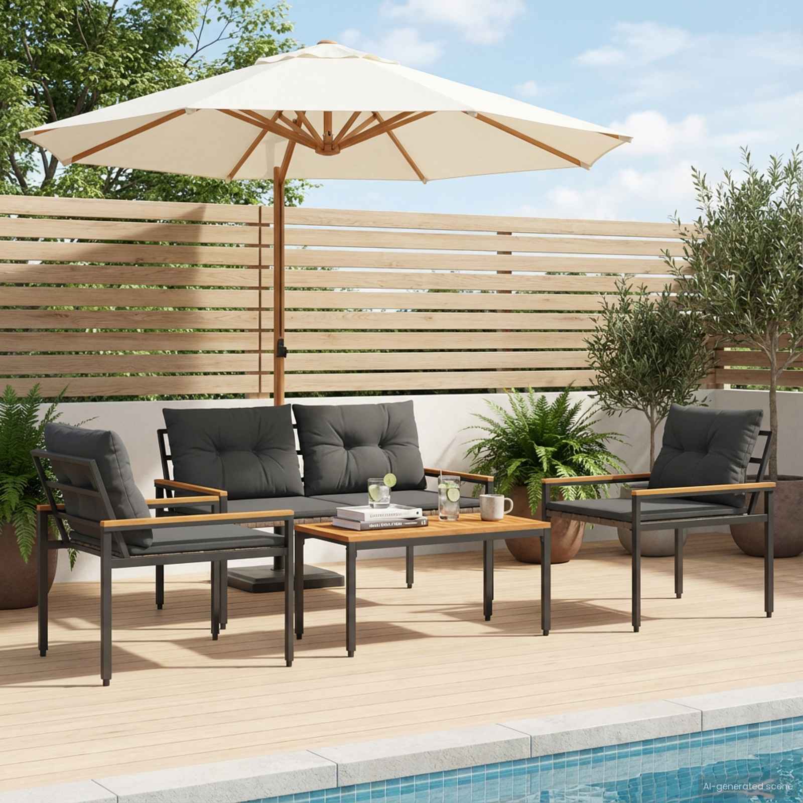 Ensemble de meubles d'extérieur 4 pc Gris foncé polyrotin