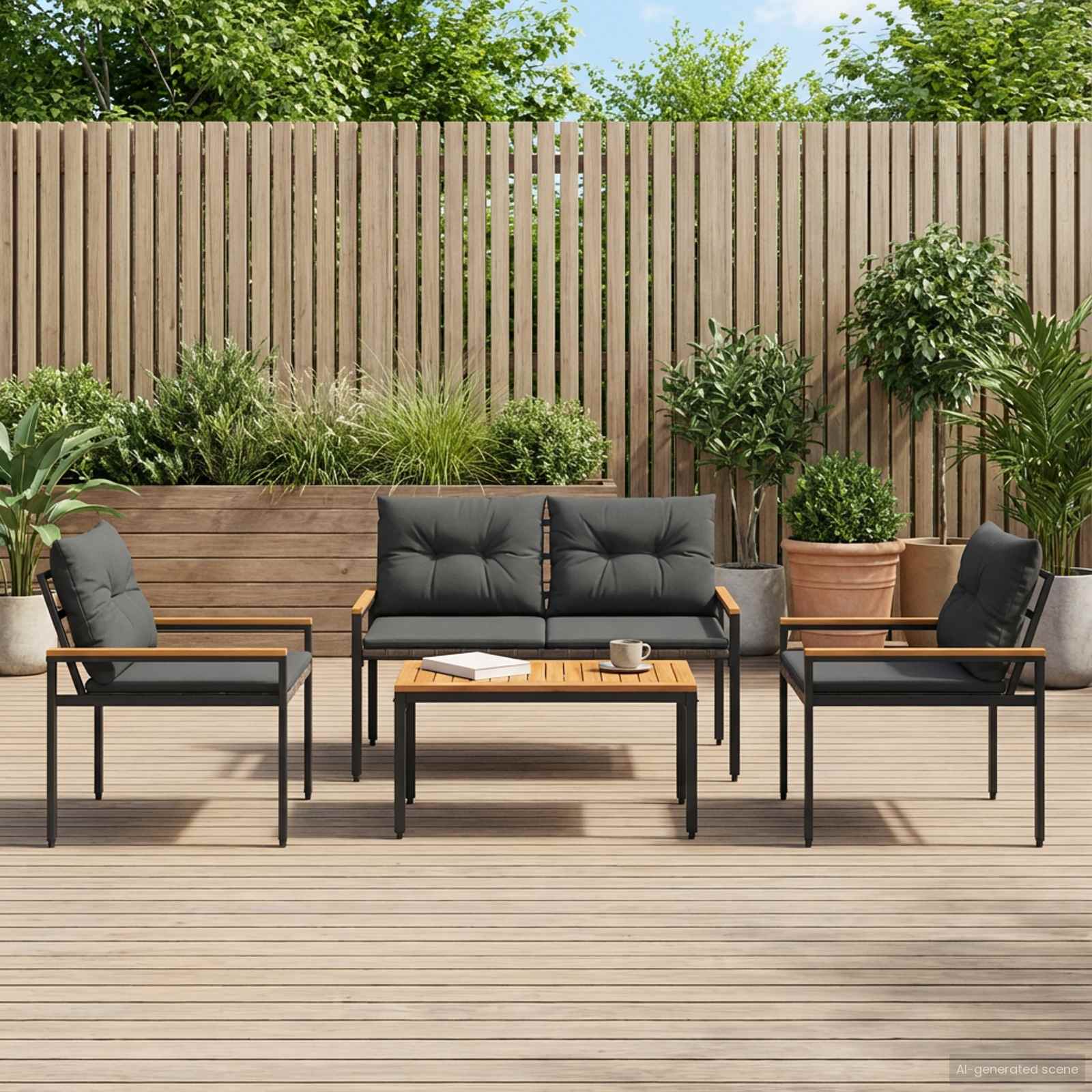 Ensemble de meubles d'extérieur 4 pcs Gris foncé polyrotin