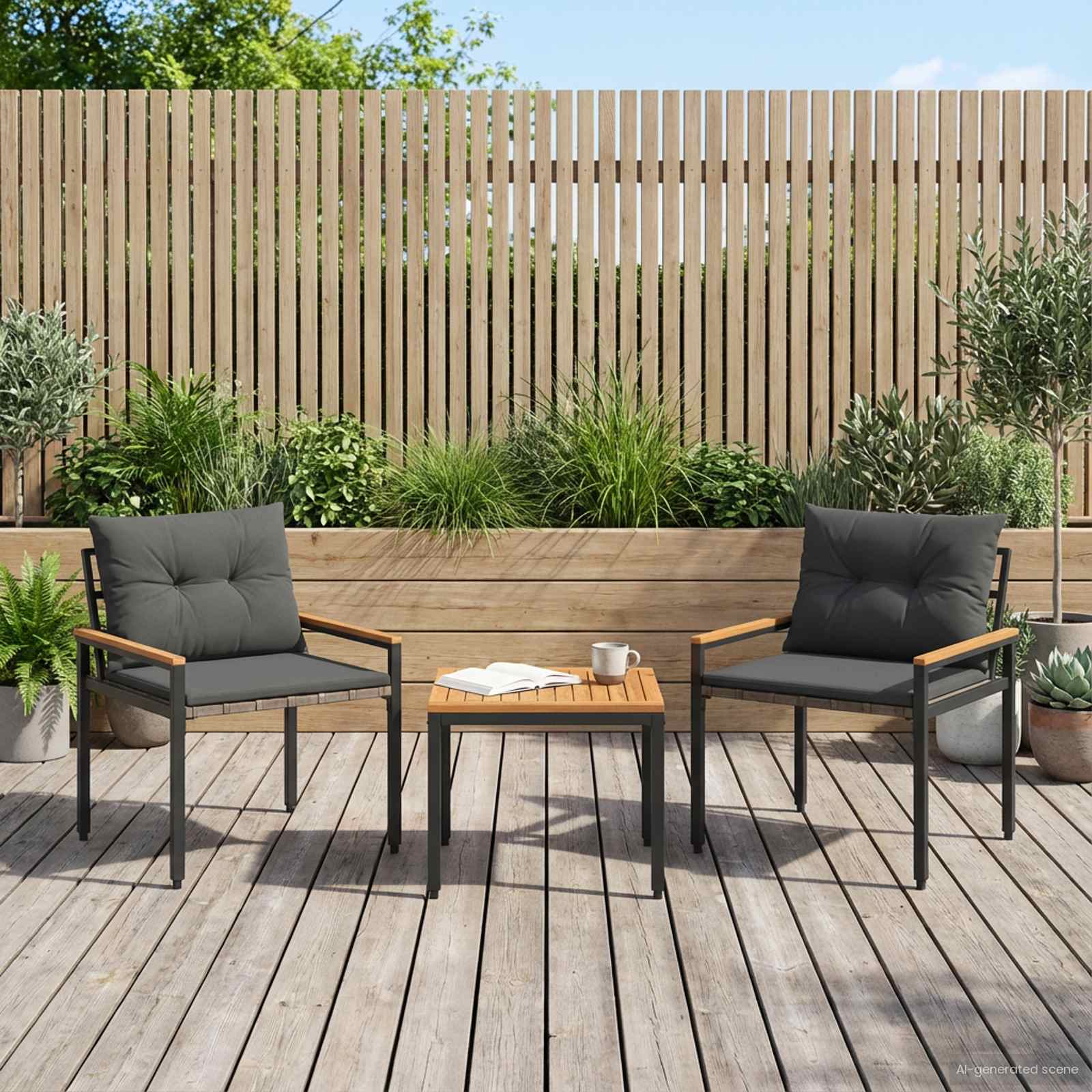 Ensemble de meubles d'extérieur 3 pcs Gris foncé polyrotin