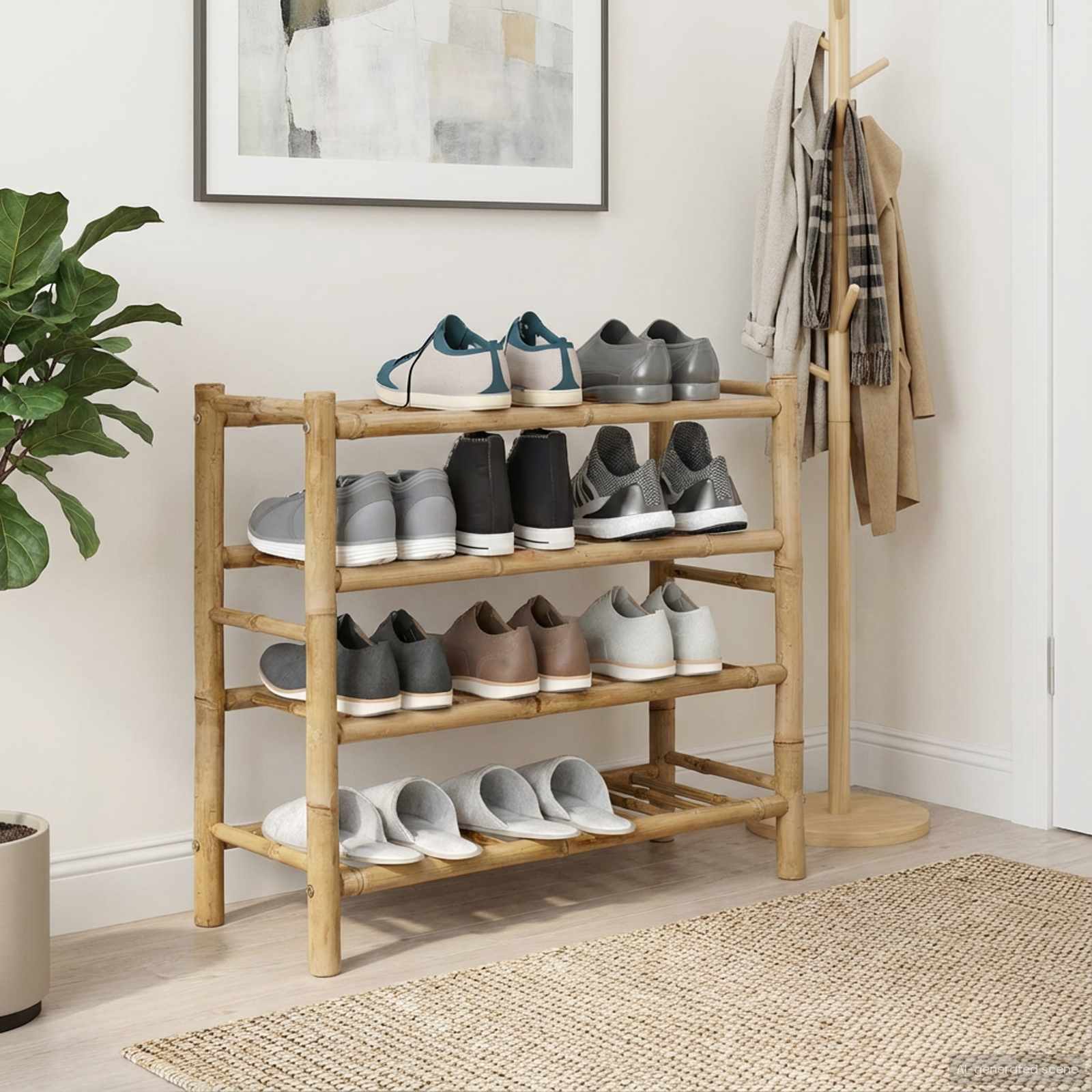 Rack à chaussures avec étagère Naturel 68 x 28 x 63 cm Bambou - XIOS