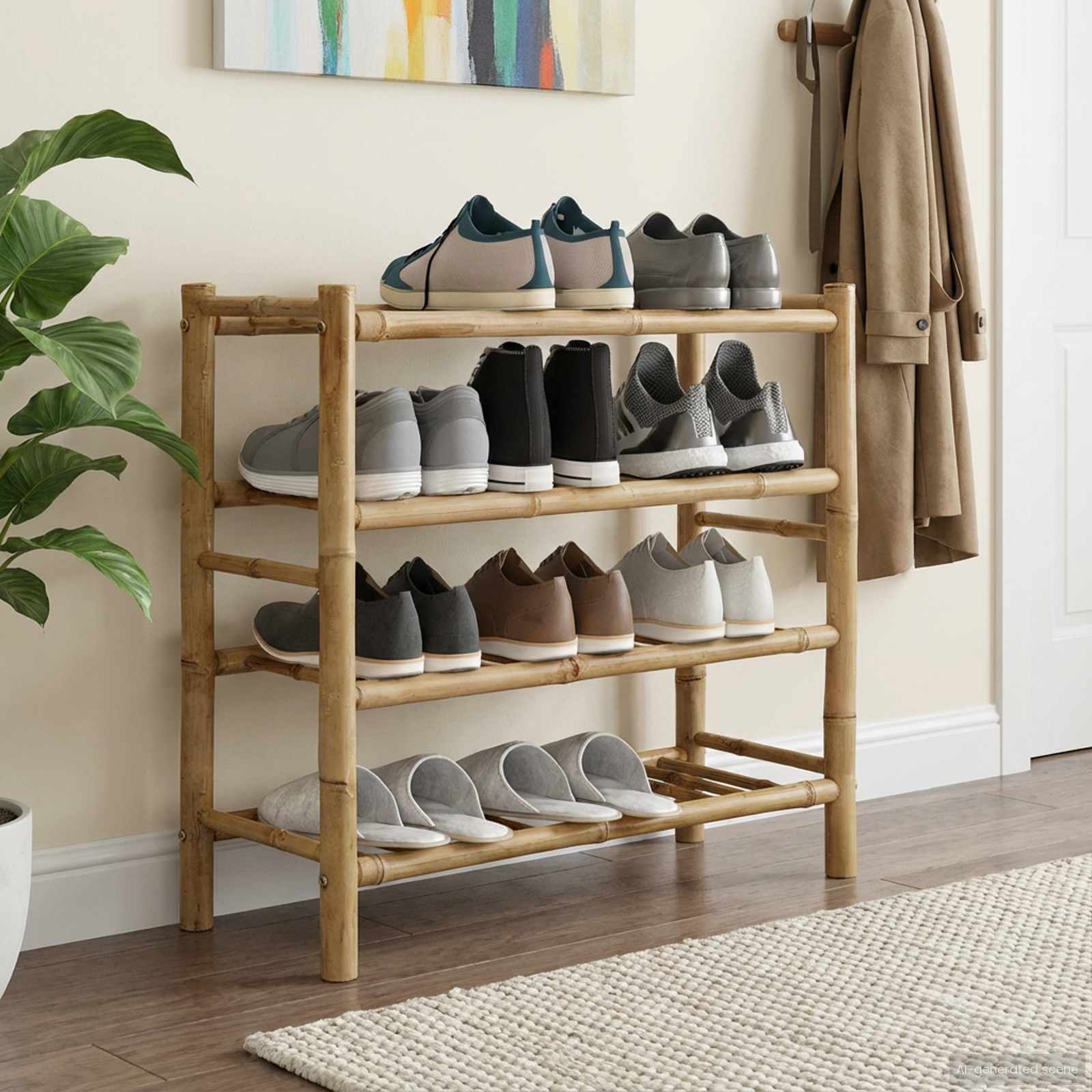 Rack à chaussures avec étagère Naturel 68 x 28 x 63 cm Bambou - XIOS
