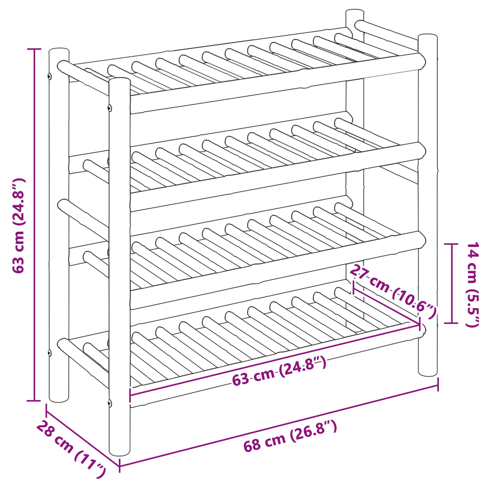 Rack à chaussures avec étagère Naturel 68 x 28 x 63 cm Bambou - XIOS