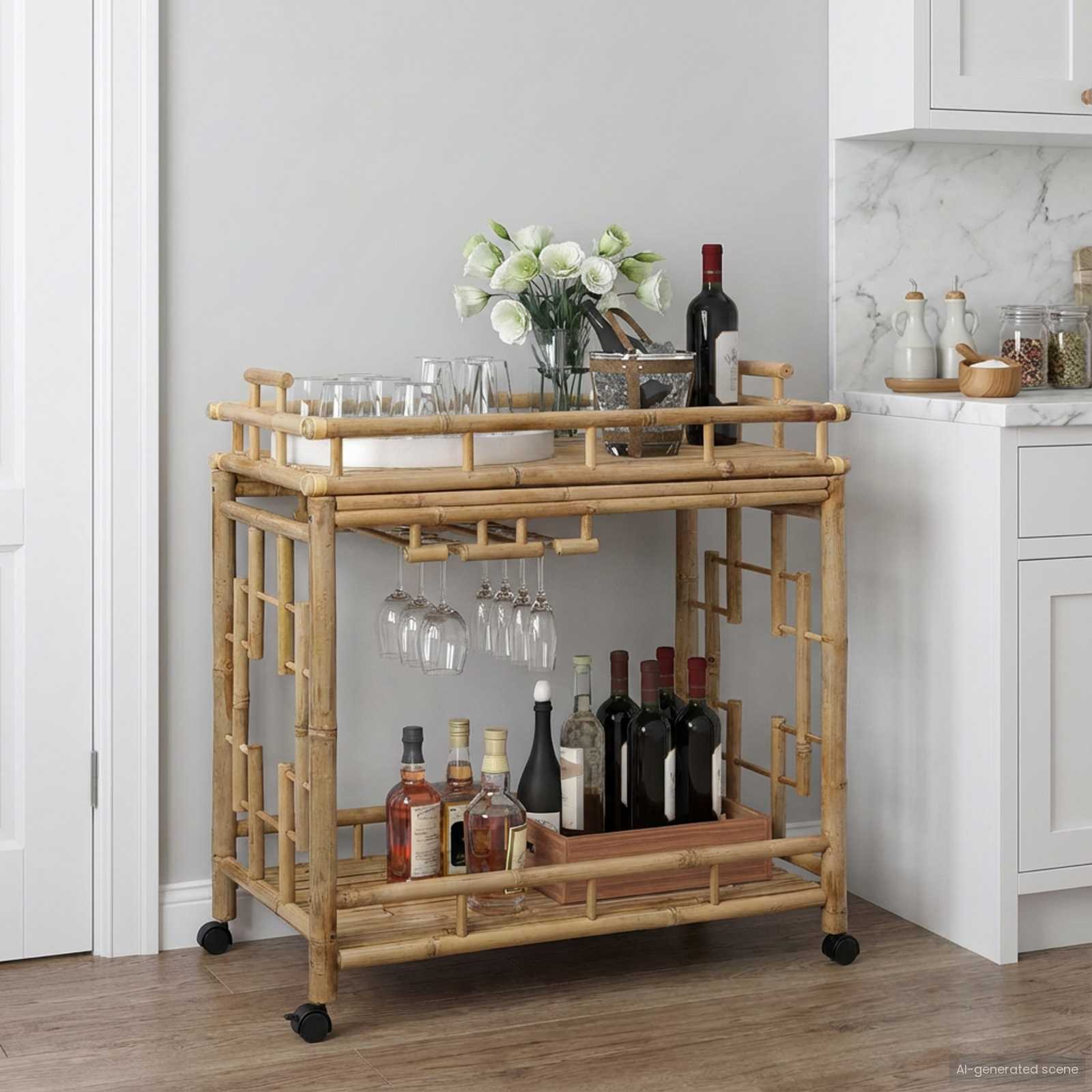 Chariot à vin avec roues Naturel 85 x 50 x 93 cm Bambou - XIOS