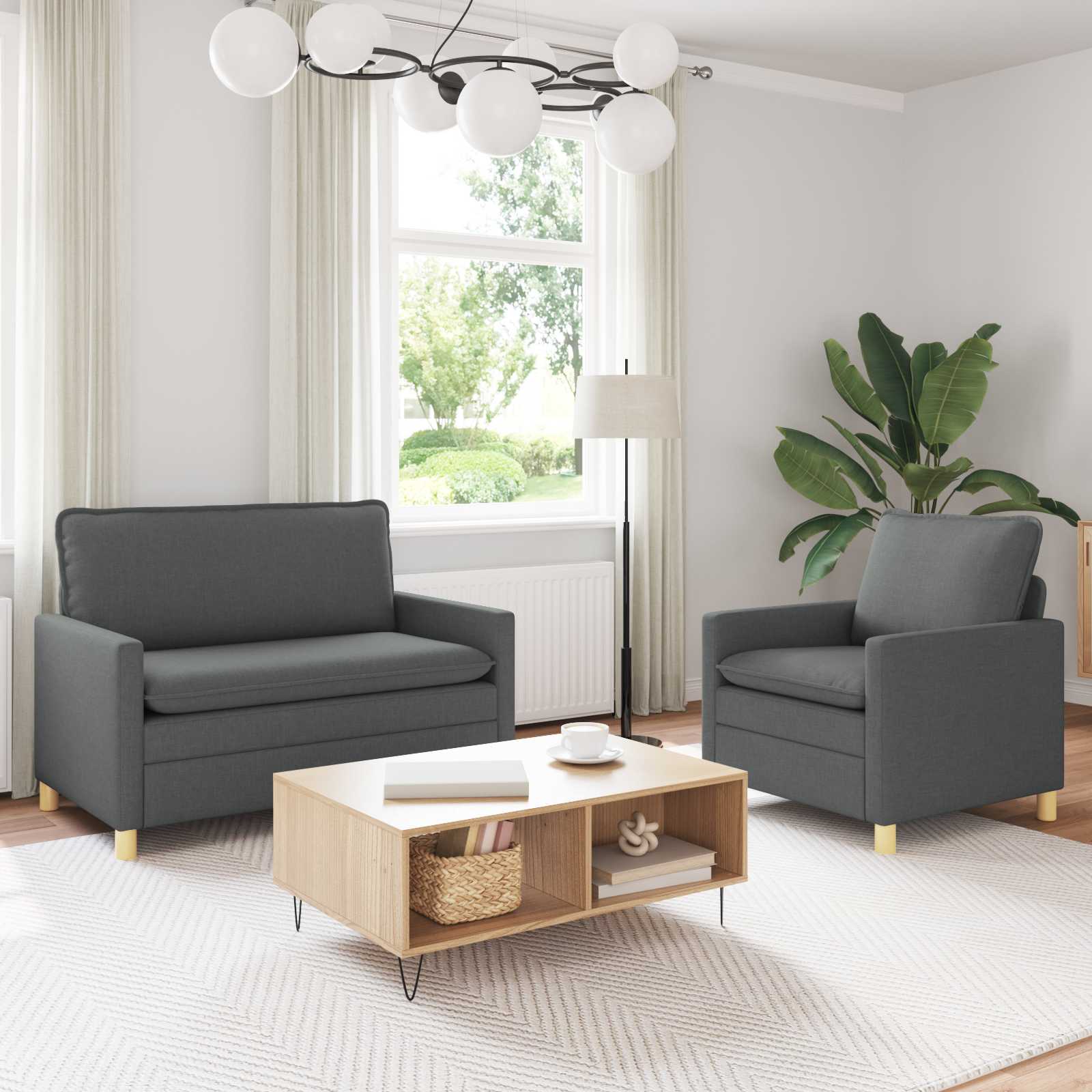 Ensemble de Canapés 2 pc Gris foncé Tissu