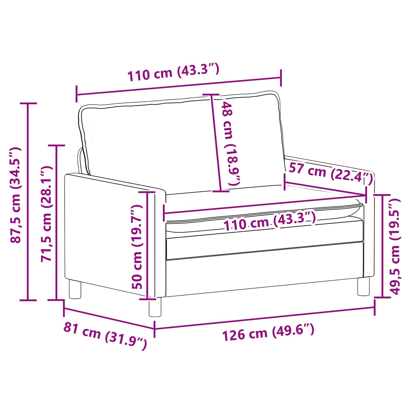 Ensemble de Canapés 2 pc Gris foncé Tissu
