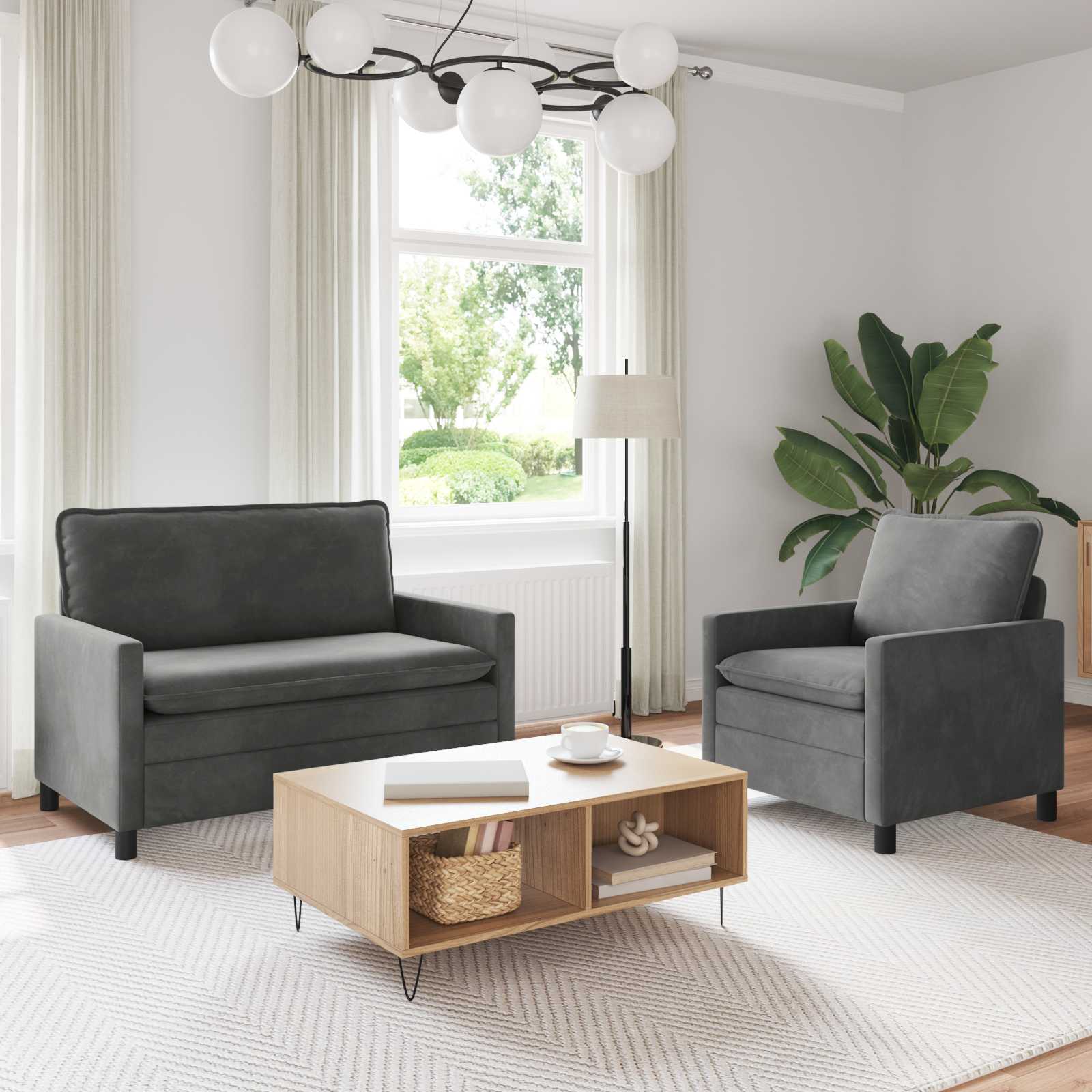 Ensemble de Canapés 2 pcs Gris foncé Velours - XIOS