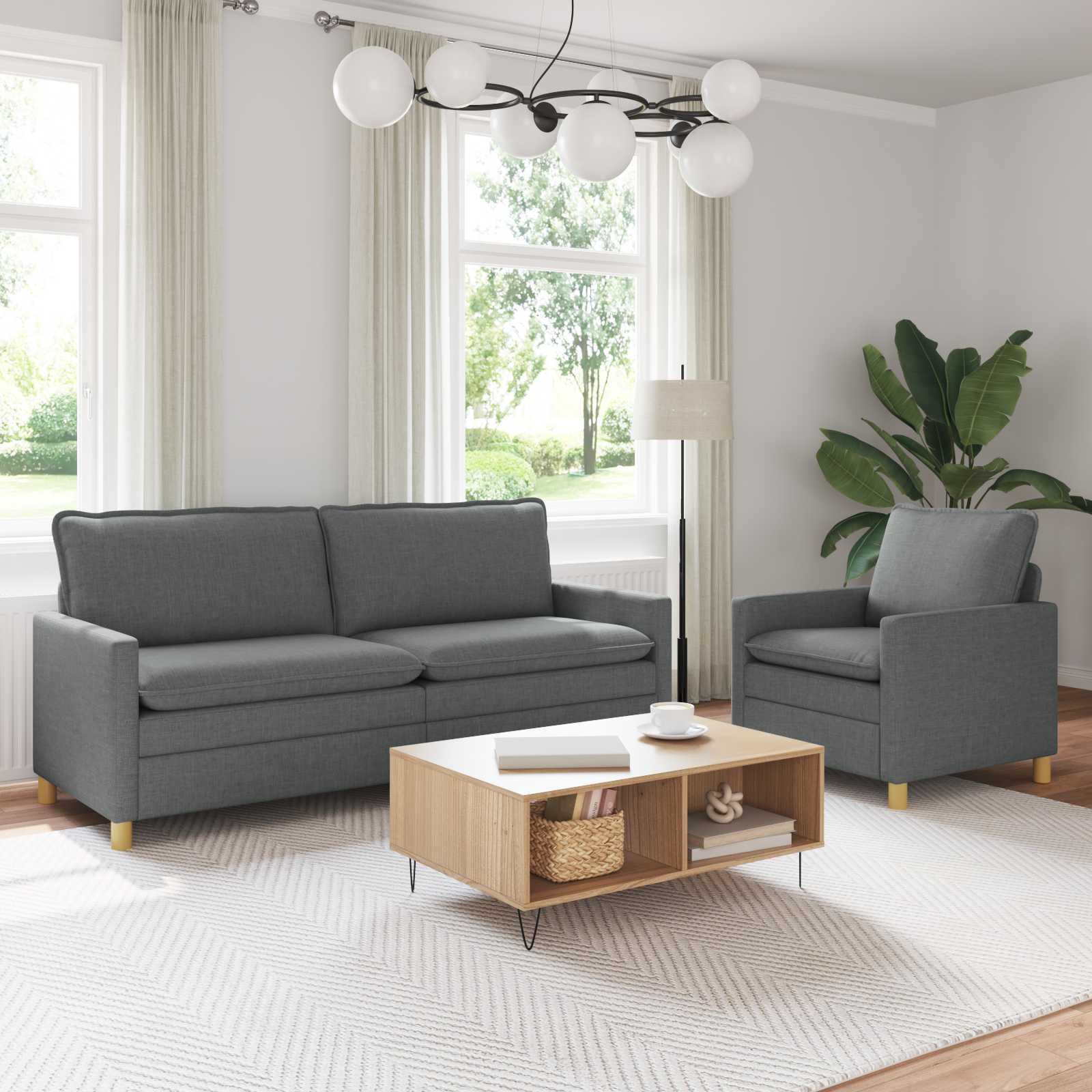 Ensemble de Canapés 2 pc Gris foncé Tissu