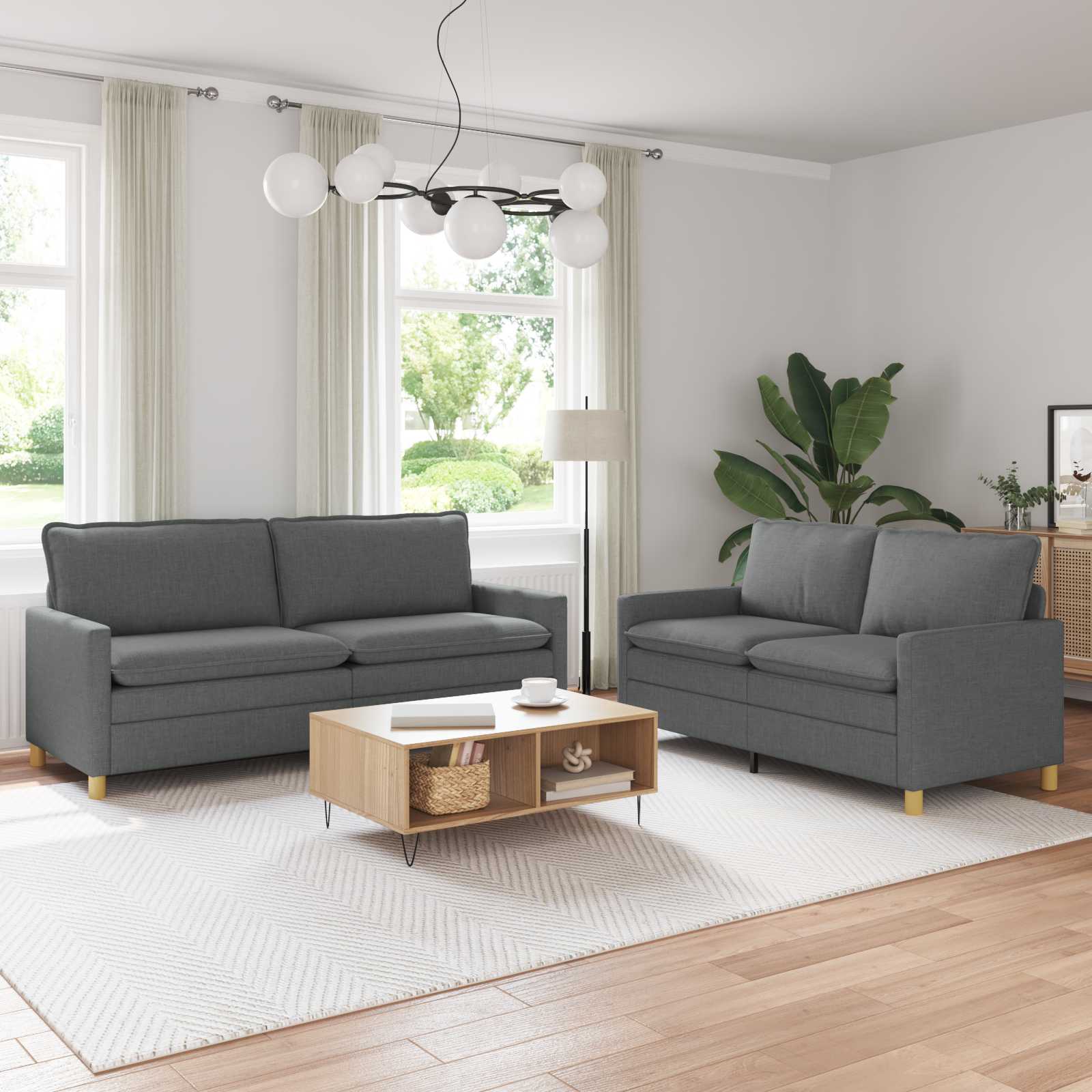 Ensemble de Canapés 2 pc Gris foncé Tissu