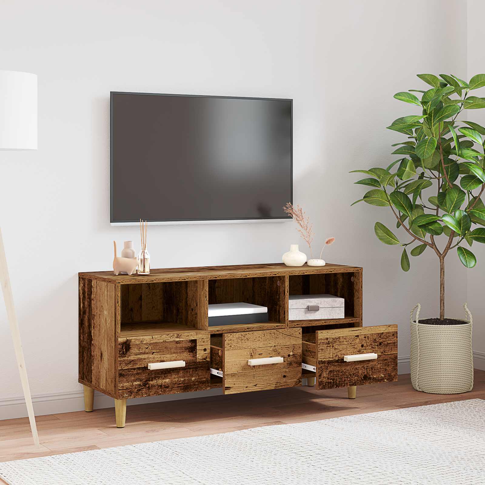 Meuble TV Bois ancien 102 x 35,5 x 50 cm Bois d'ingénierie - XIOS