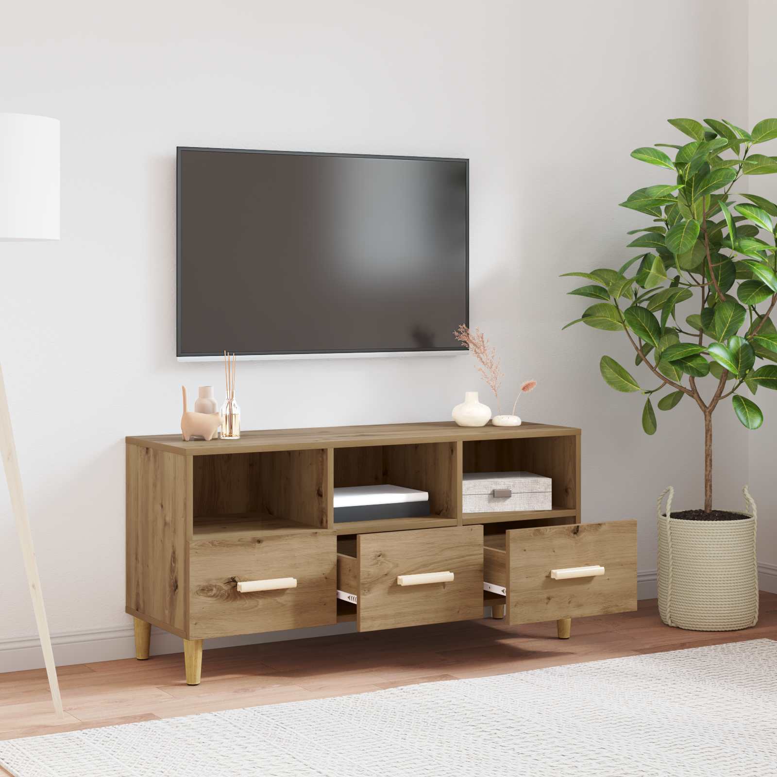 Meuble TV Chêne artisan 102 x 35,5 x 50 cm Bois d'ingénierie - XIOS