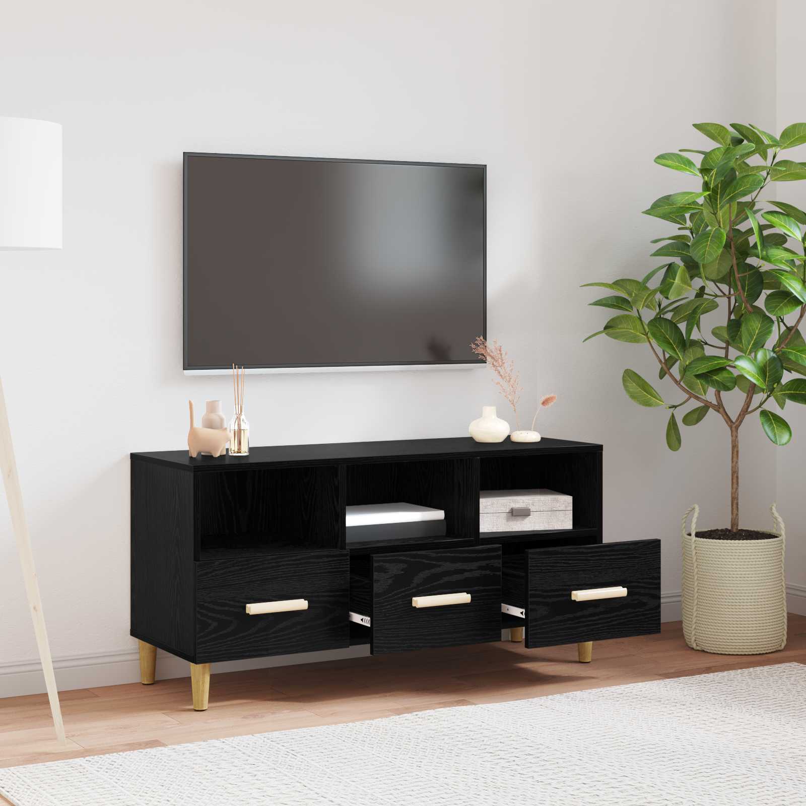 Meuble TV Chêne noir 102 x 35,5 x 50 cm Bois d'ingénierie - XIOS