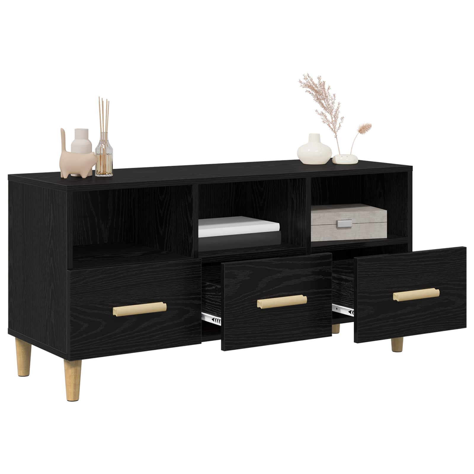 Meuble TV Chêne noir 102 x 35,5 x 50 cm Bois d'ingénierie - XIOS