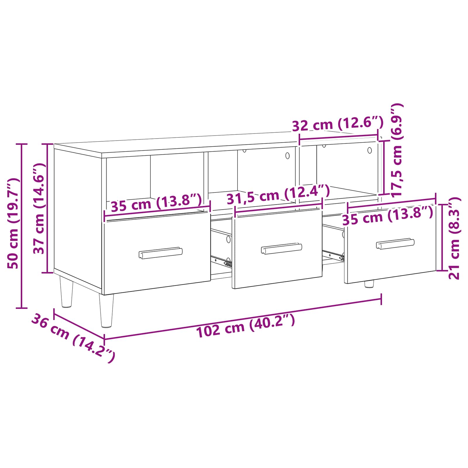 Meuble TV Chêne noir 102 x 35,5 x 50 cm Bois d'ingénierie - XIOS