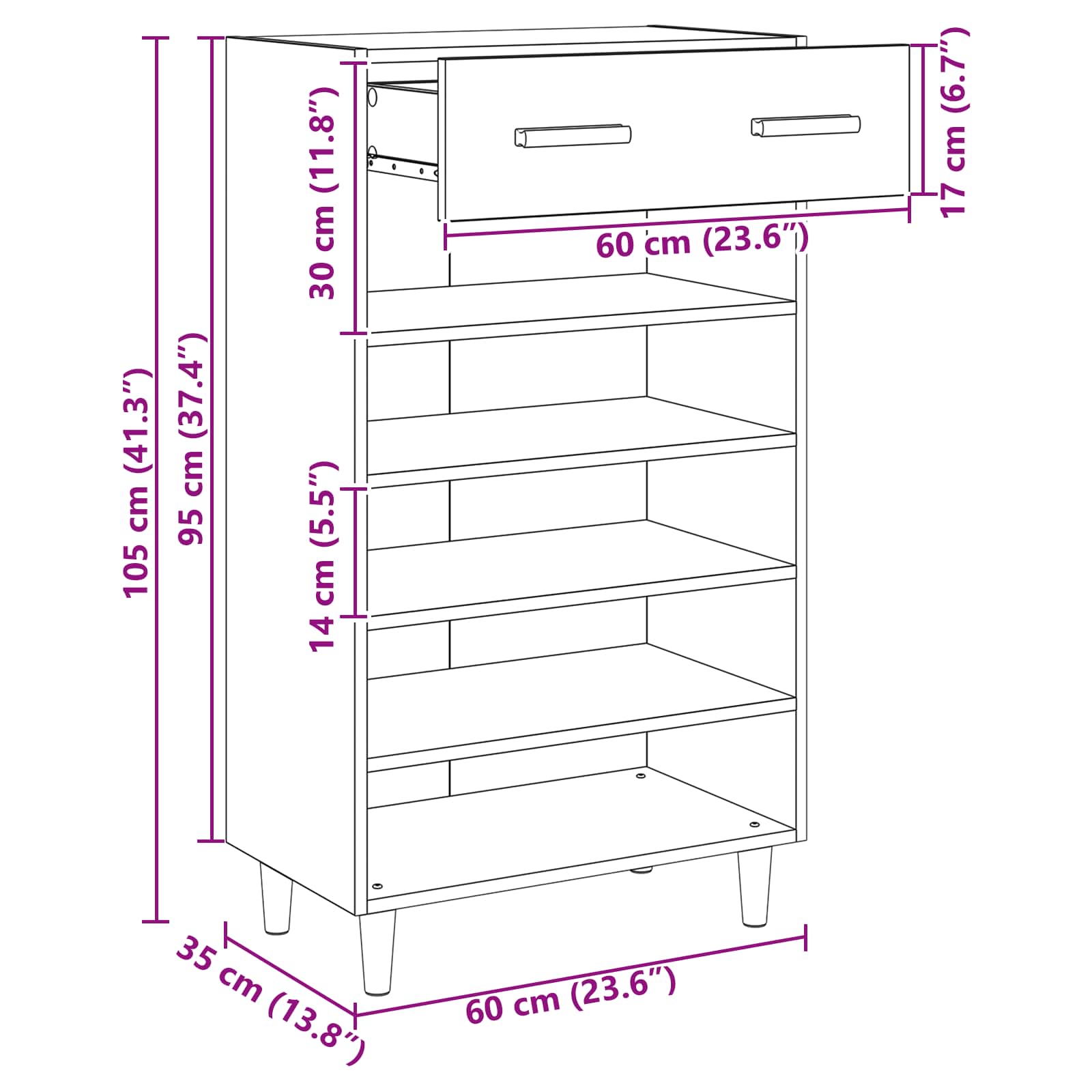 Cabinet à chaussures avec tiroir Bois ancien 60 x 35 x 105 cm - XIOS