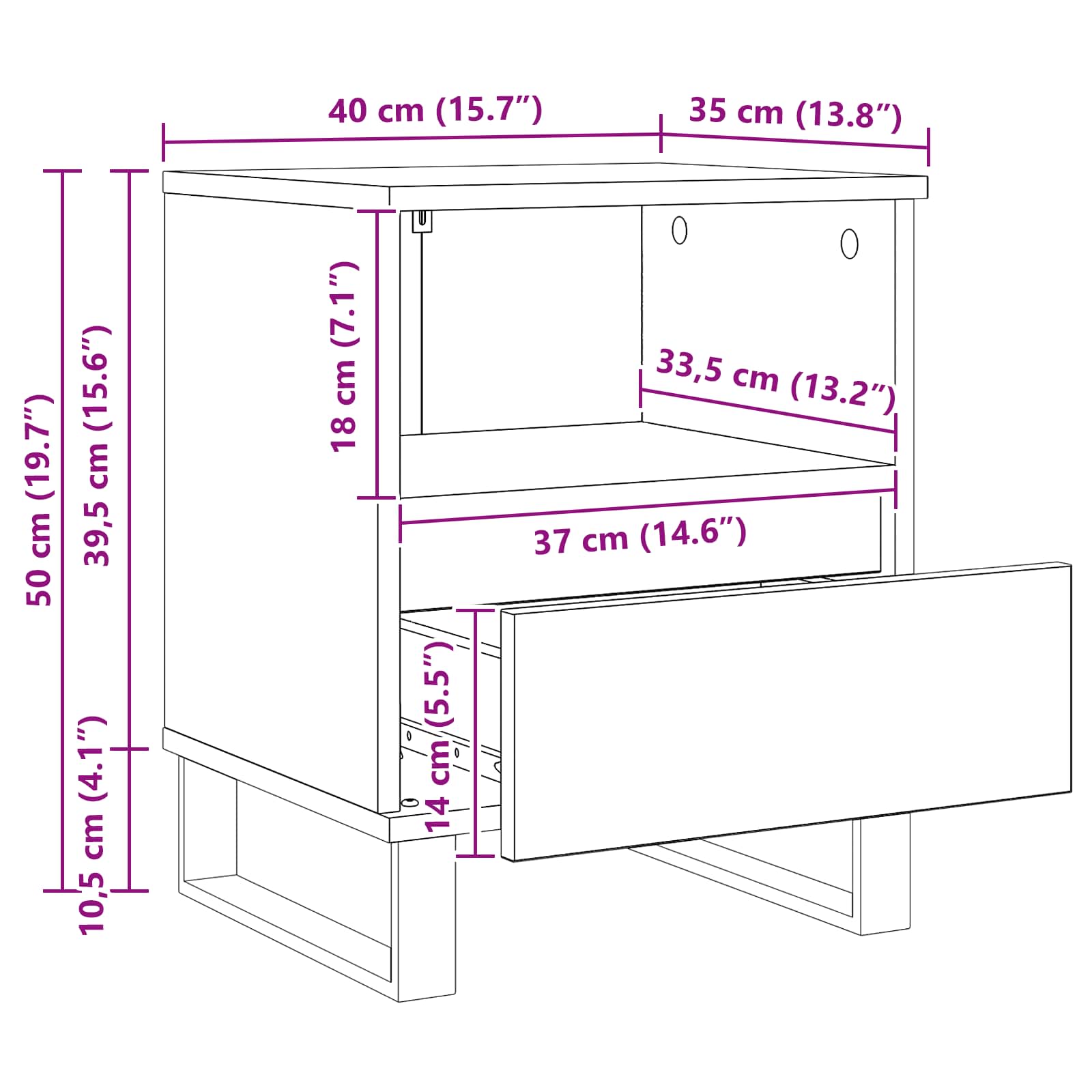 Armoire de lit Chêne noir 40 x 35 x 50 cm Bois d'ingénierie - XIOS