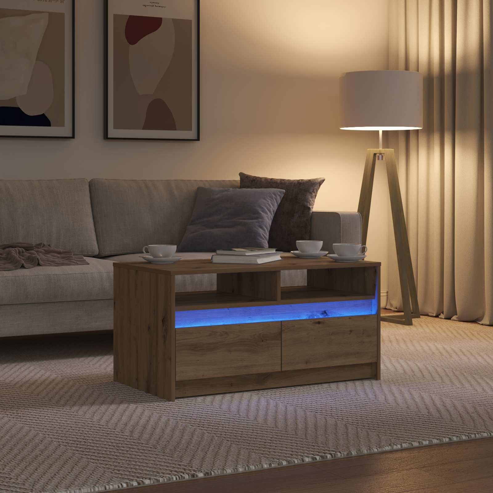 Table basse Chêne artisan 90 x 50 x 45 cm Bois d'ingénierie - XIOS