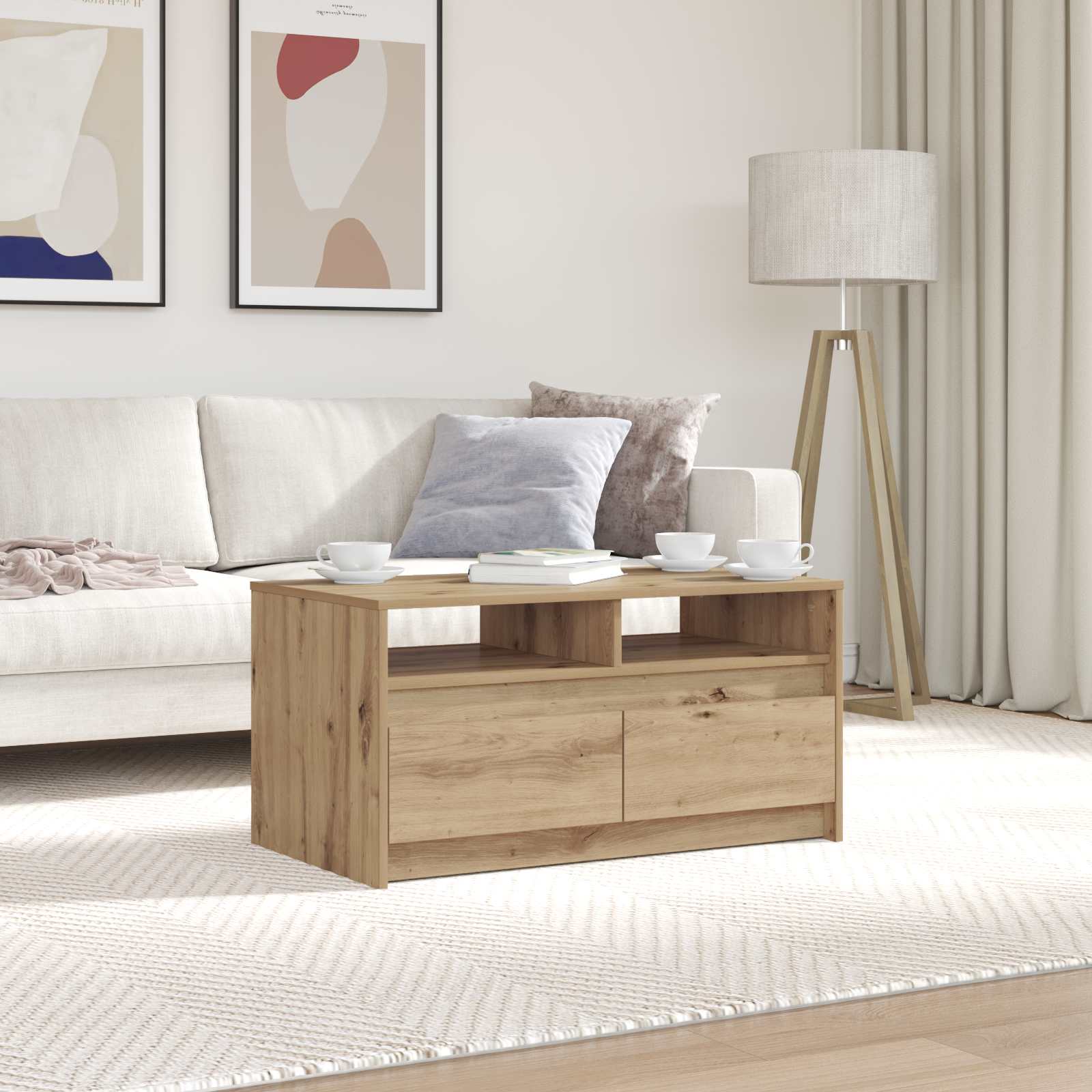 Table basse Chêne artisan 90 x 50 x 45 cm Bois d'ingénierie - XIOS