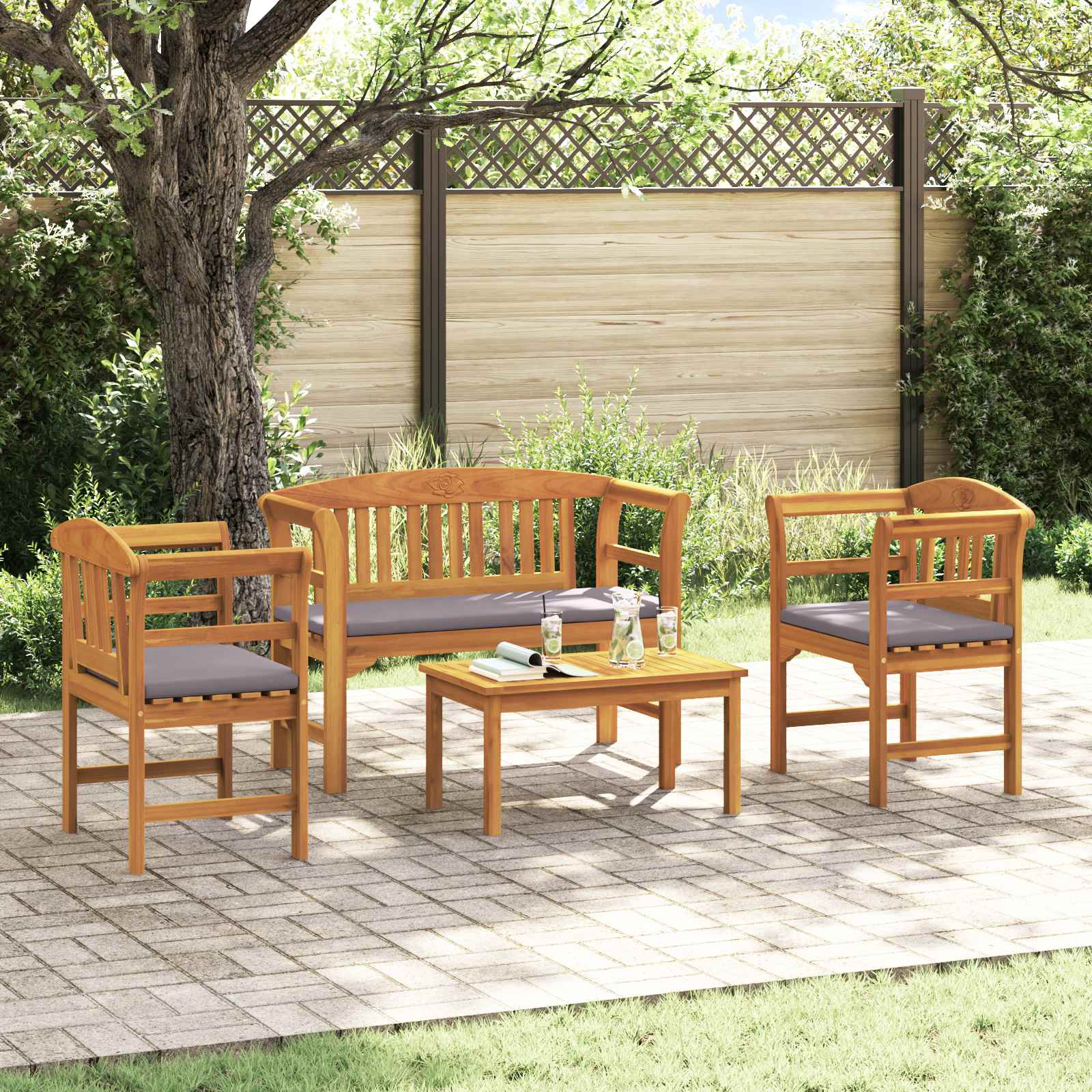 Ensemble de salon Rose de jardin 4 pcs Bois d'Acacia Massif - XIOS