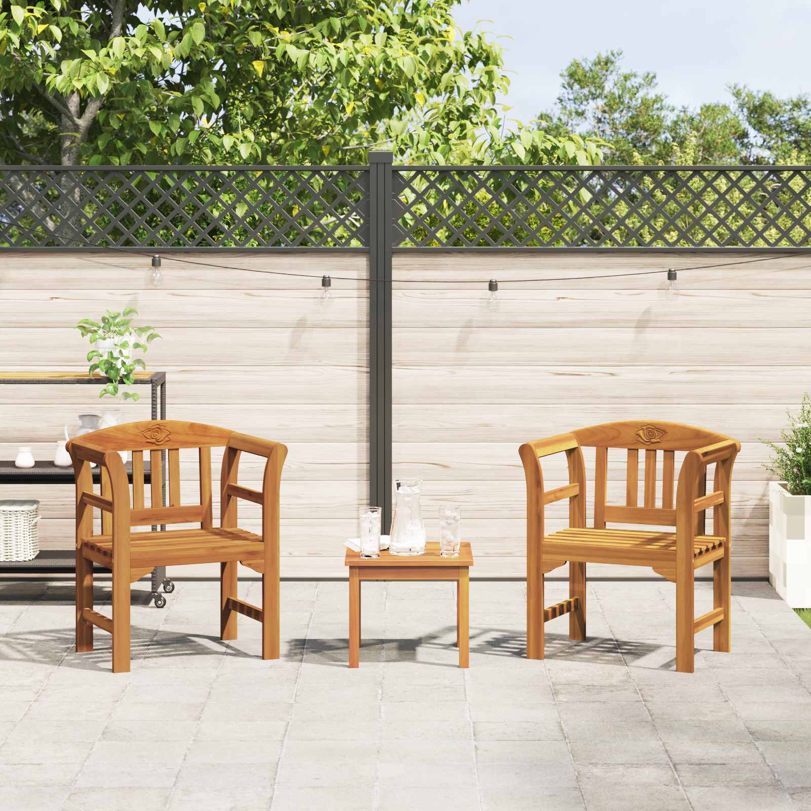 Ensemble de salon Rose de jardin 3 pcs Bois d'Acacia Massif - XIOS