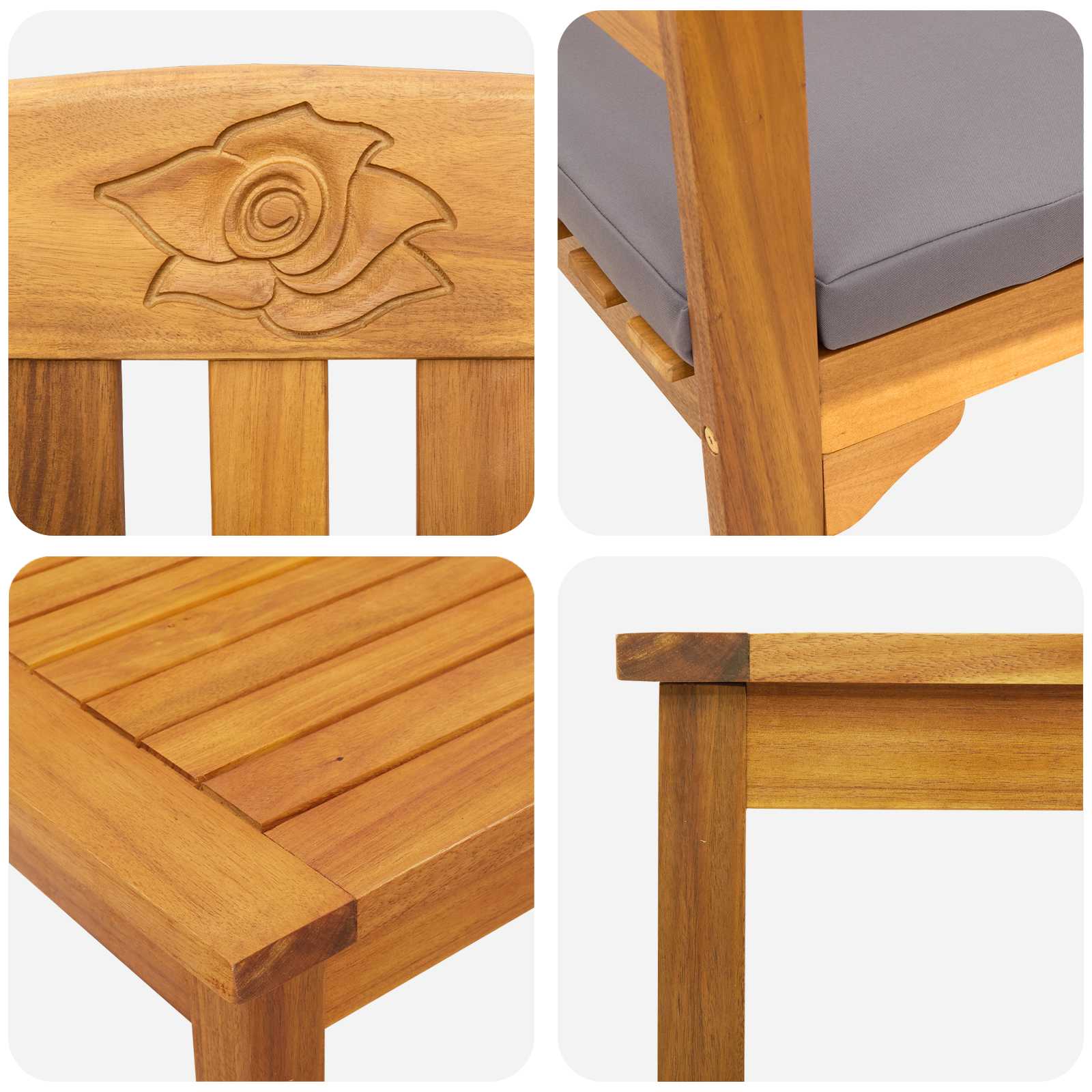 Ensemble de salon Rose de jardin 3 pcs Bois d'Acacia Massif - XIOS