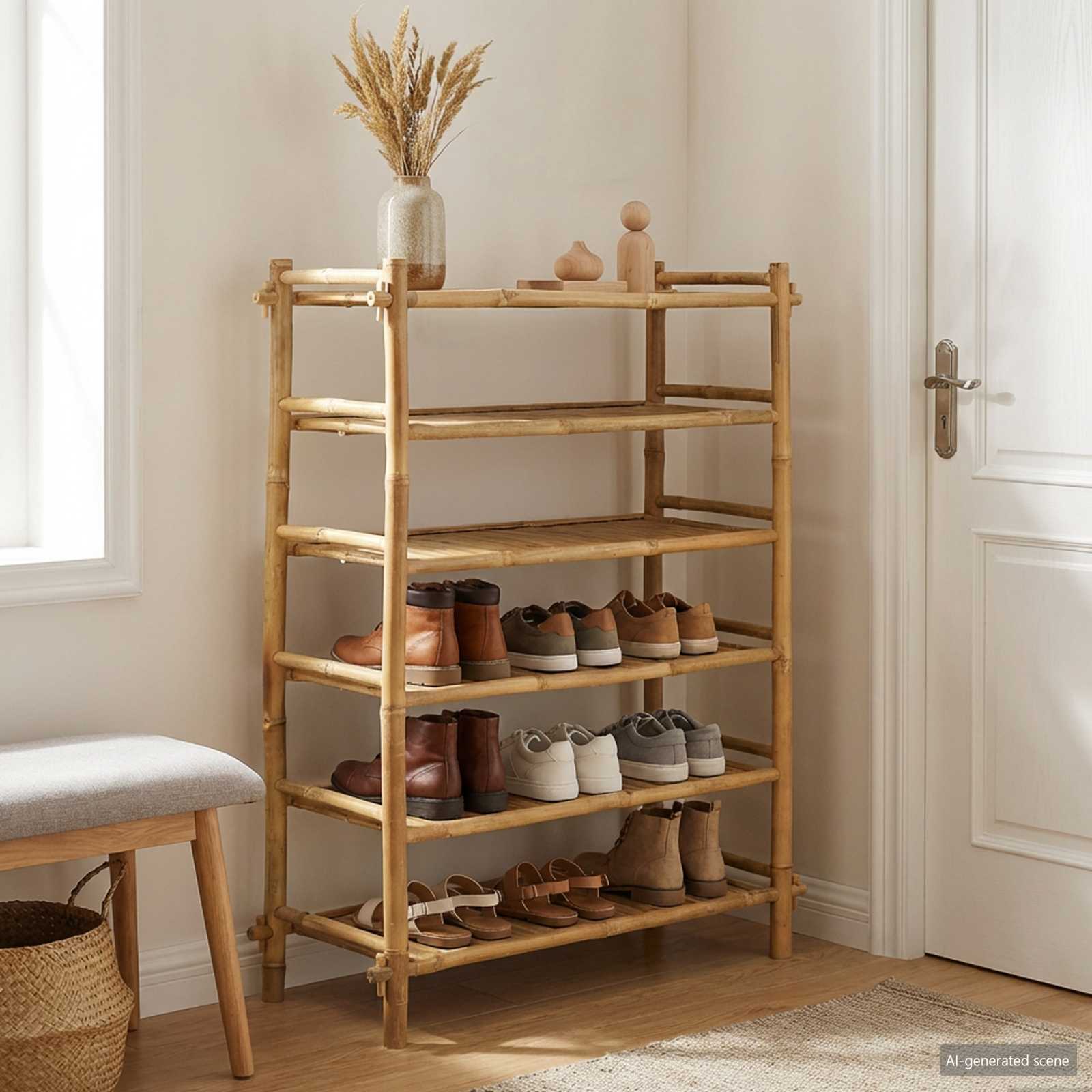 Rack à chaussures avec étagère Naturel 6 niveaux Bambou - XIOS