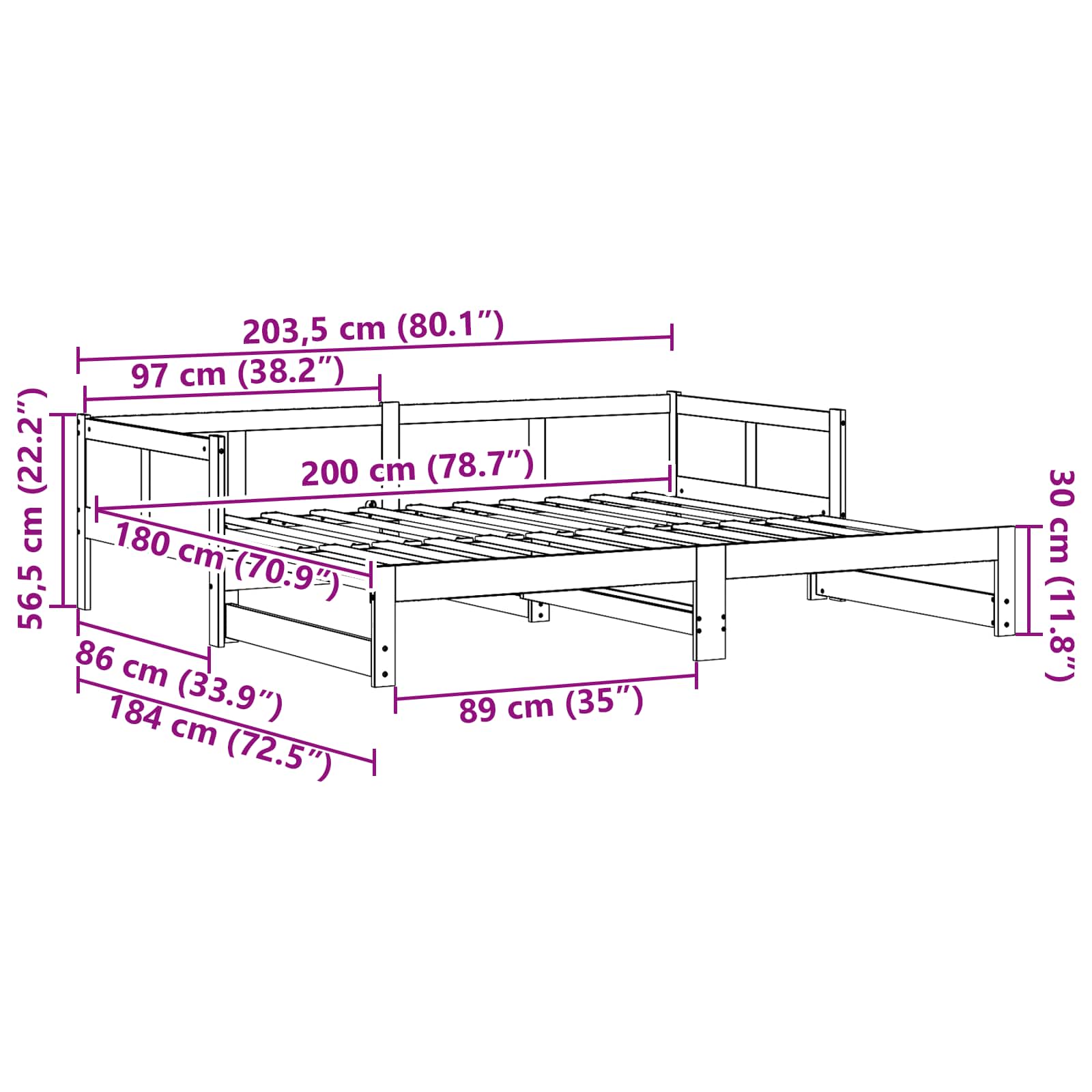 Lit Pull-out de Jour Blanc 180 x 200 cm Pin massif - XIOS