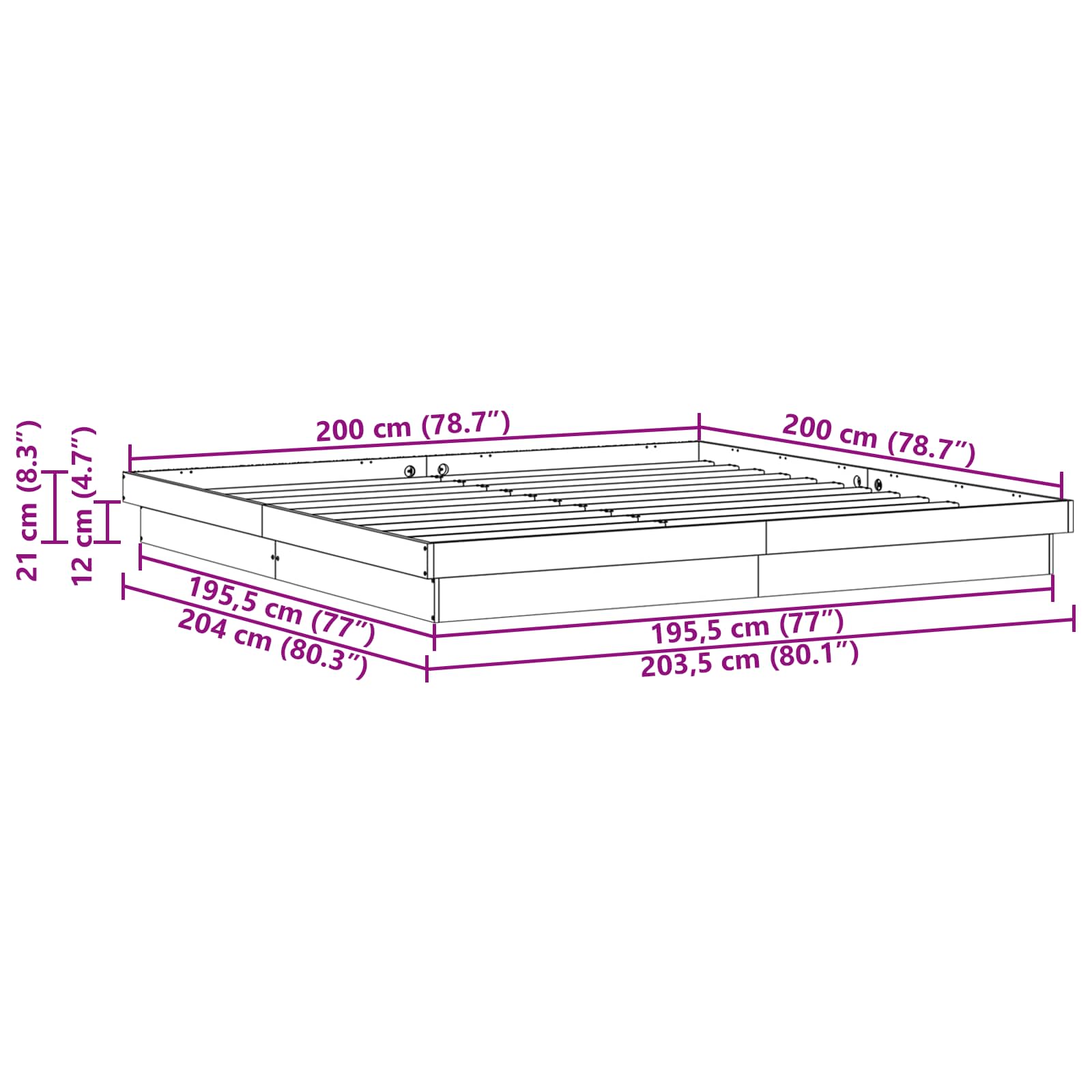 Cadre de lit Blanc 200 x 200 cm Pin massif - XIOS