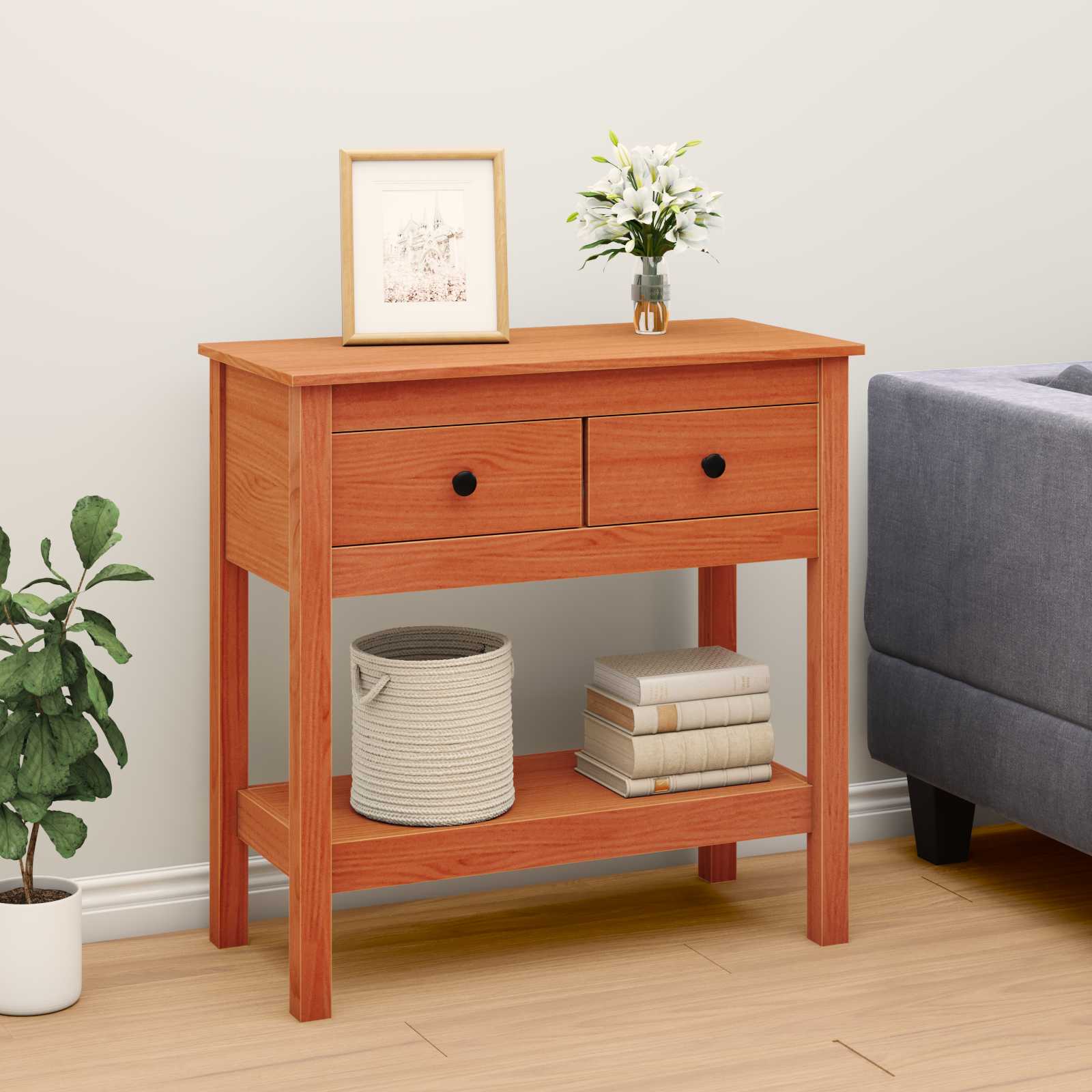 Table console Cire marron 75 x 35 x 75 cm Pin massif - XIOS