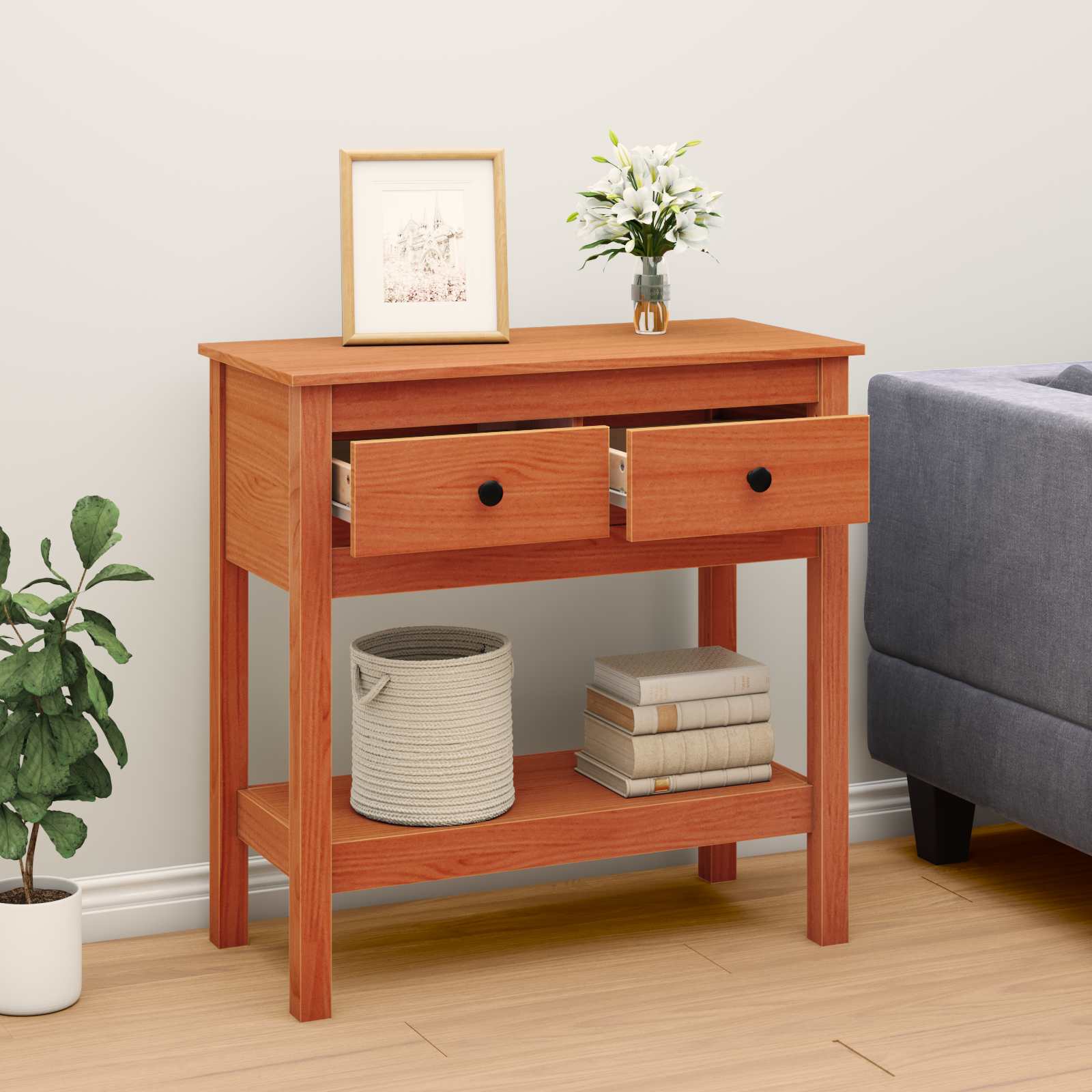 Table console Cire marron 75 x 35 x 75 cm Pin massif - XIOS