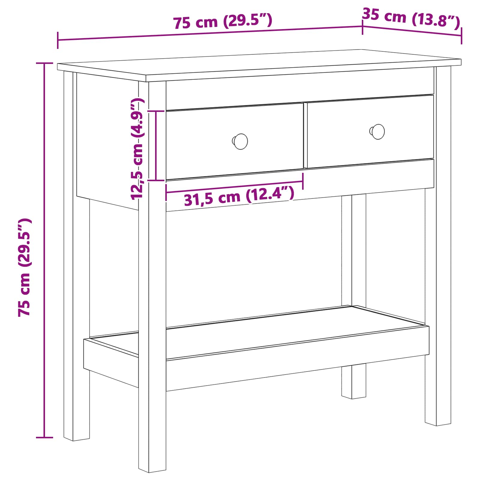 Table console Cire marron 75 x 35 x 75 cm Pin massif - XIOS