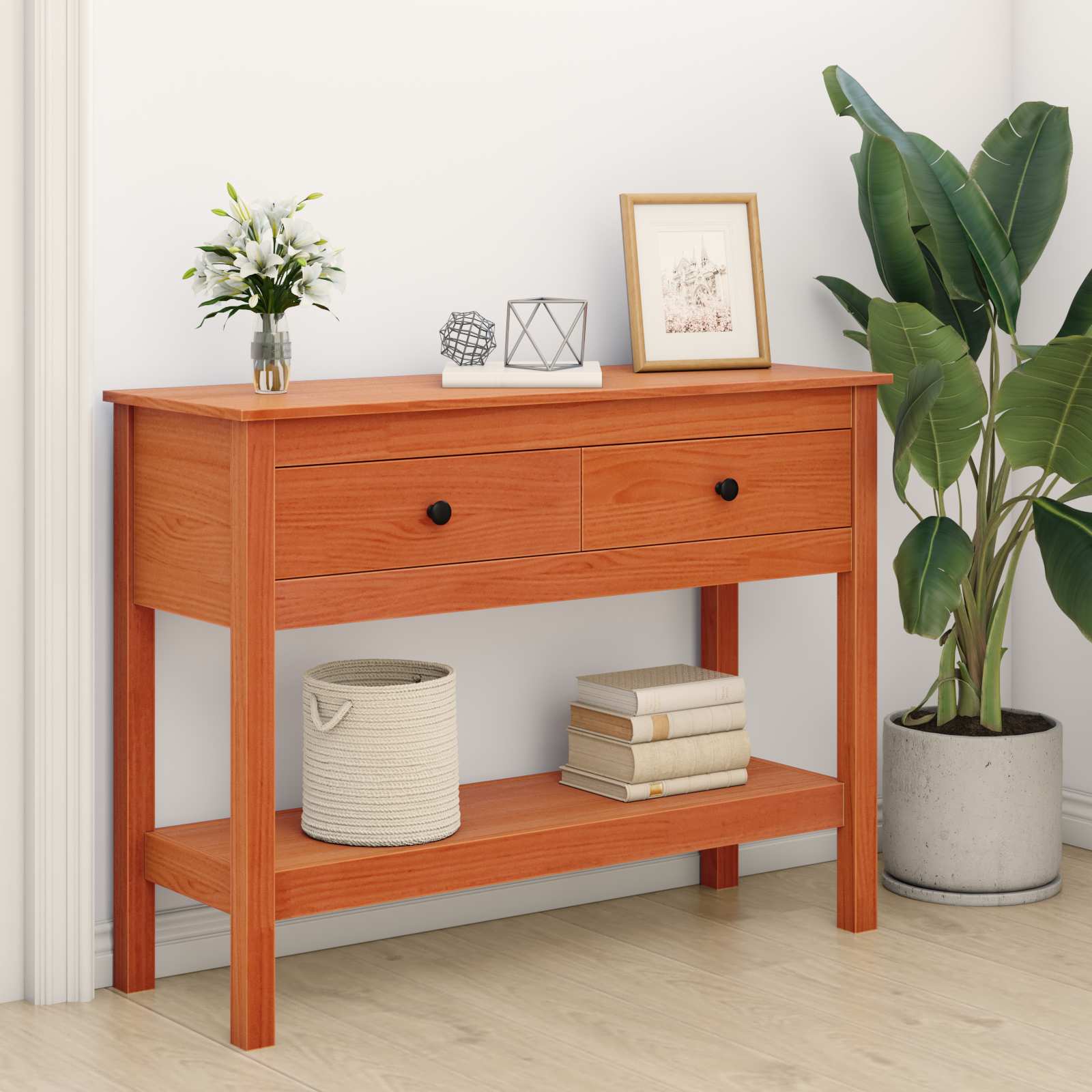 Table console Cire marron 100 x 35 x 75 cm Pin massif - XIOS