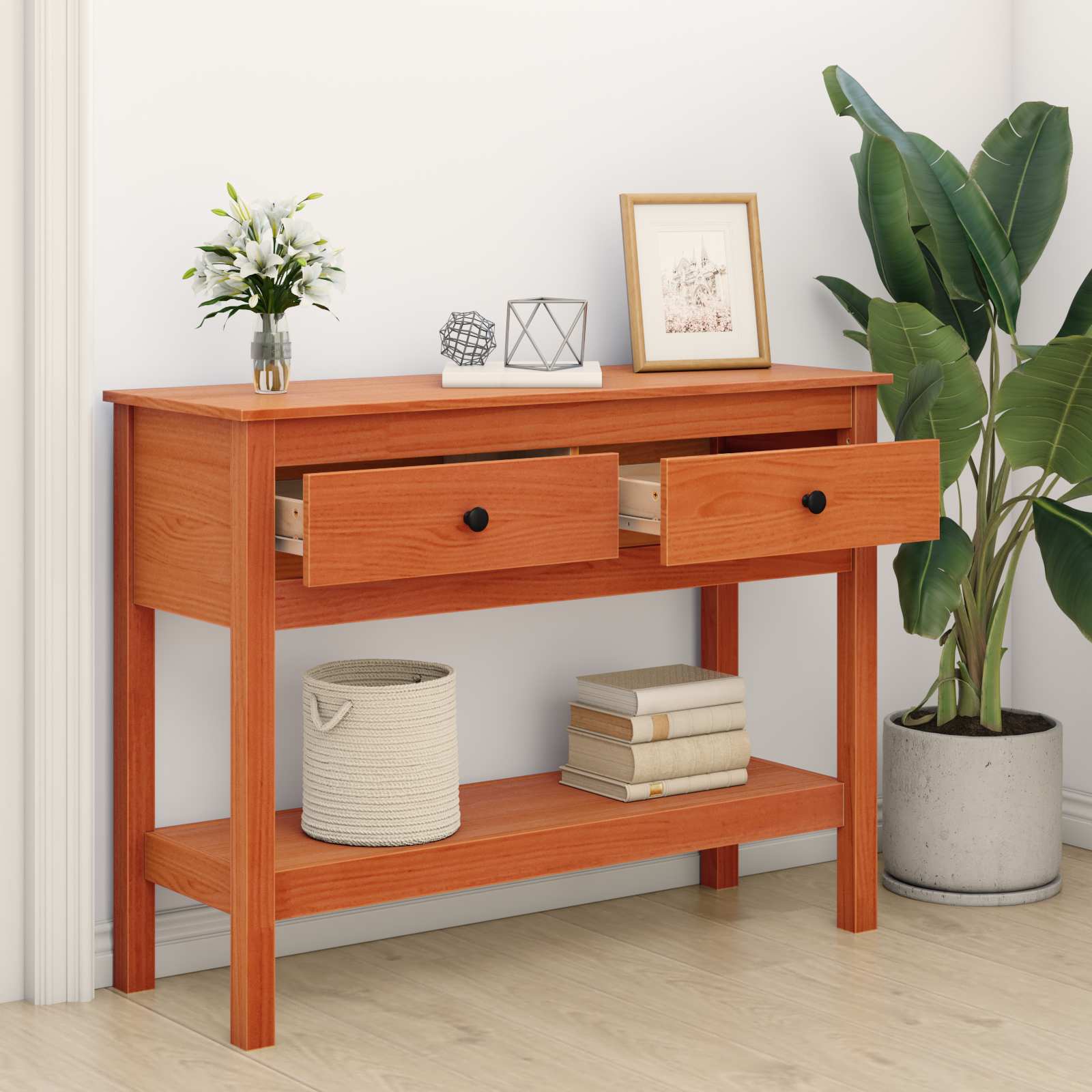 Table console Cire marron 100 x 35 x 75 cm Pin massif - XIOS