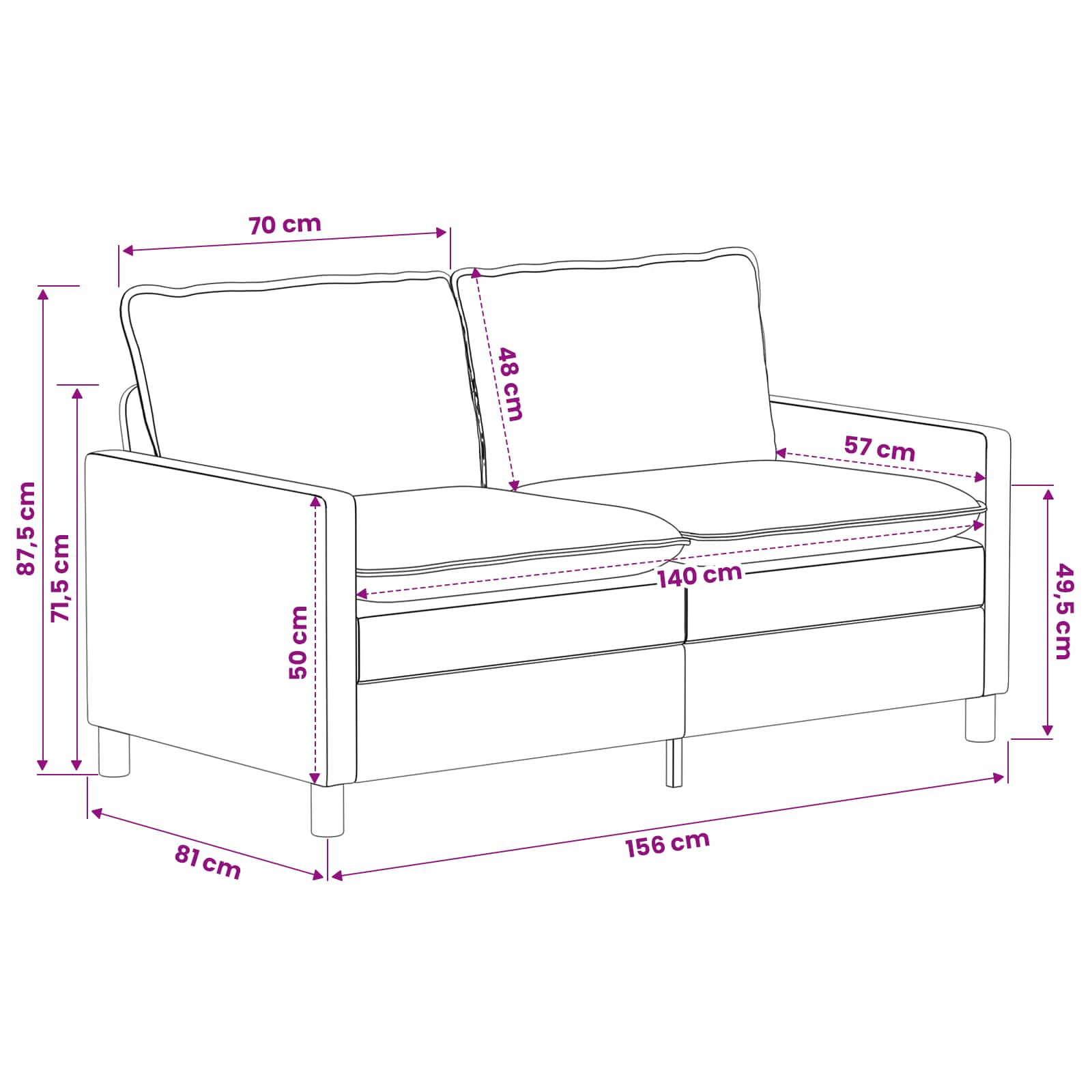Canapé Noir 156 x 81 x 87,5 cm Polyester - XIOS